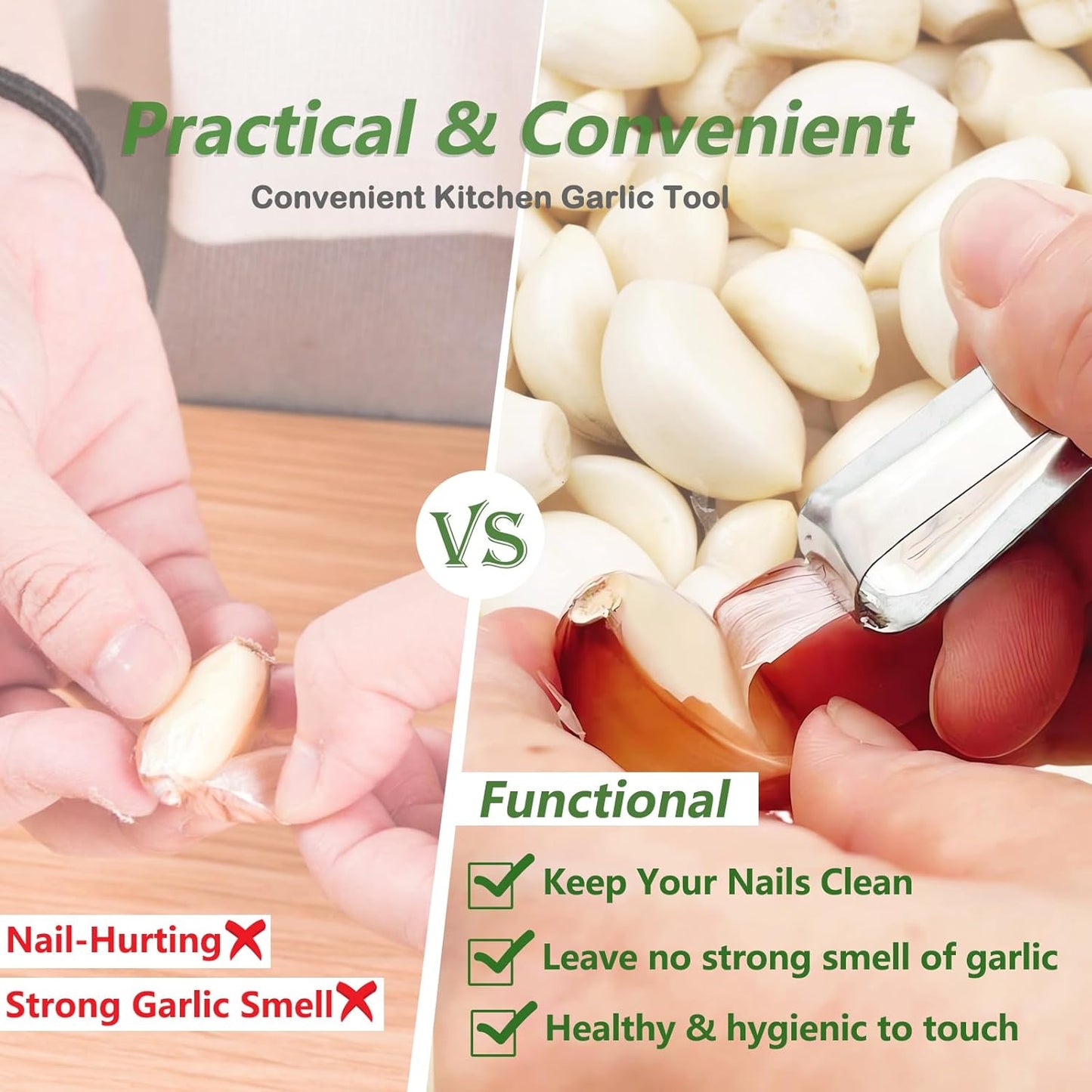 3-Piece Stainless Steel Garlic Peelers - Easy Garlic Skin Removal - Prevents Garlic Odor on Hands