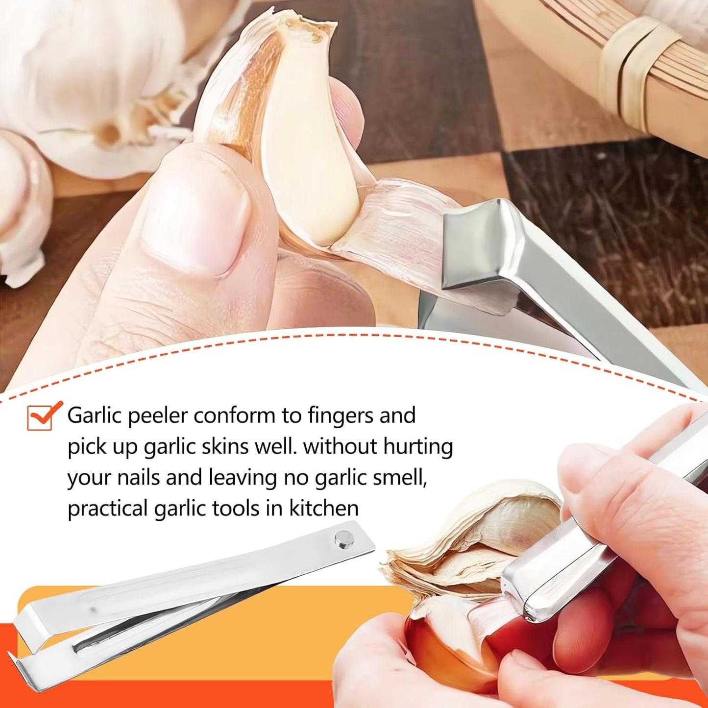 3-Piece Stainless Steel Garlic Peelers - Easy Garlic Skin Removal - Prevents Garlic Odor on Hands