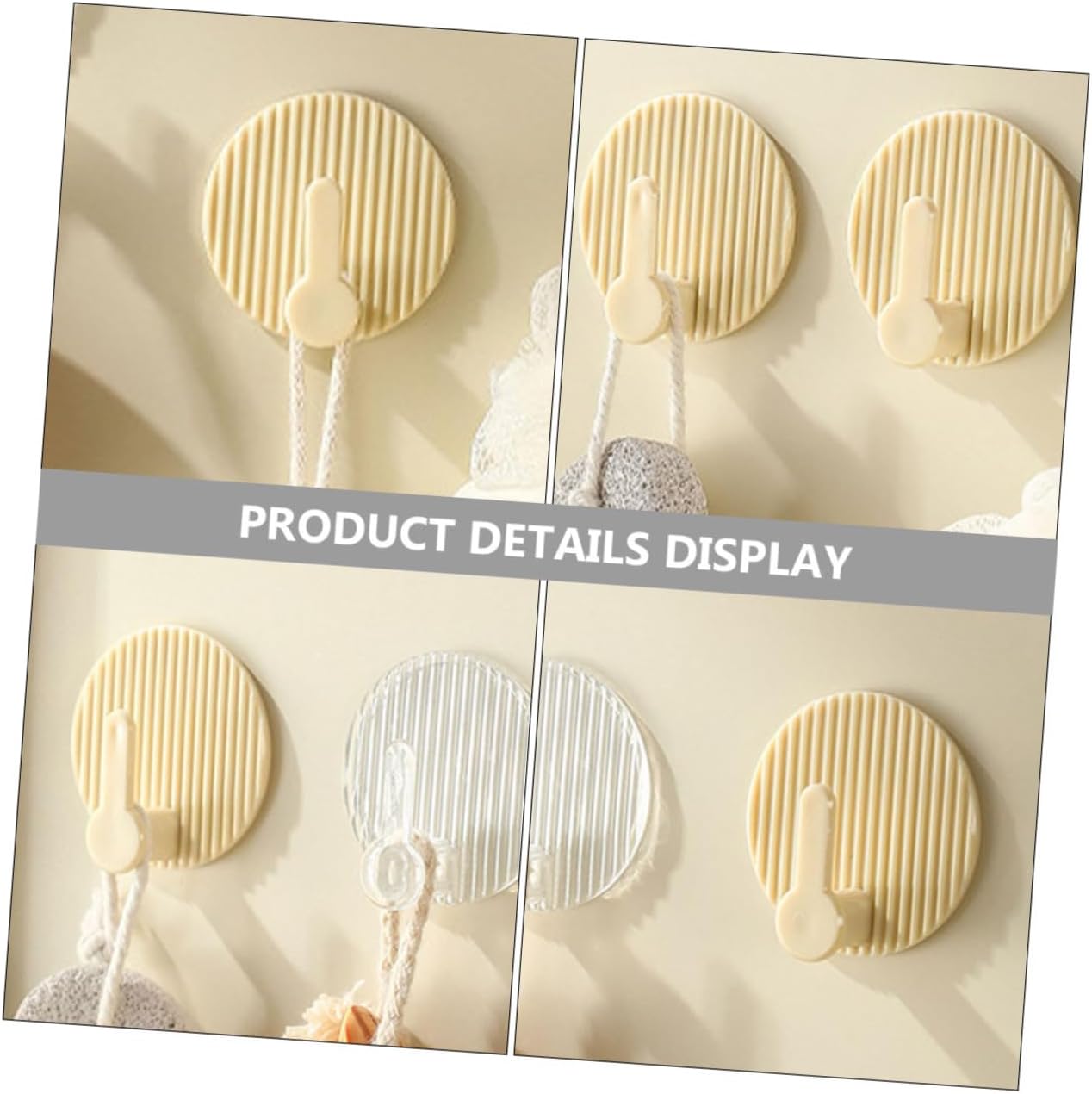 Self-Adhesive Wall Hooks 4 Pack Striped Design Beige for Bathroom Kitchen Bedroom