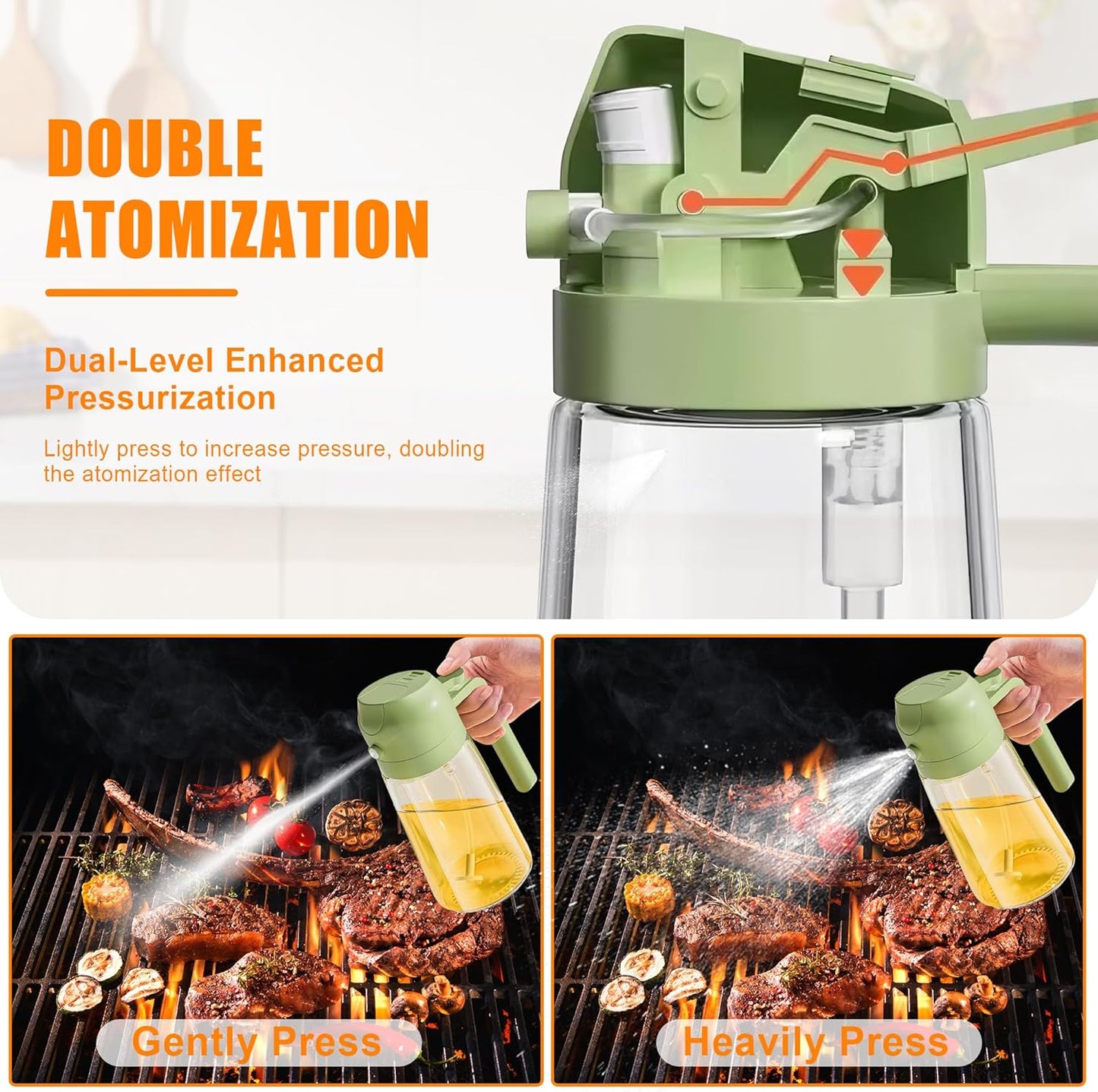 2-in-1 Olive Oil Spray & Pour Bottle 470ml Glass Dispenser for Cooking BBQ Kitchen