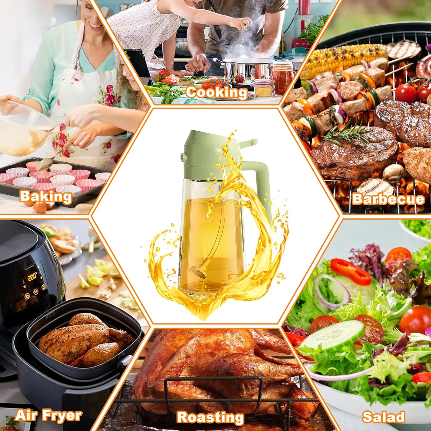 2-in-1 Olive Oil Spray & Pour Bottle 470ml Glass Dispenser for Cooking BBQ Kitchen