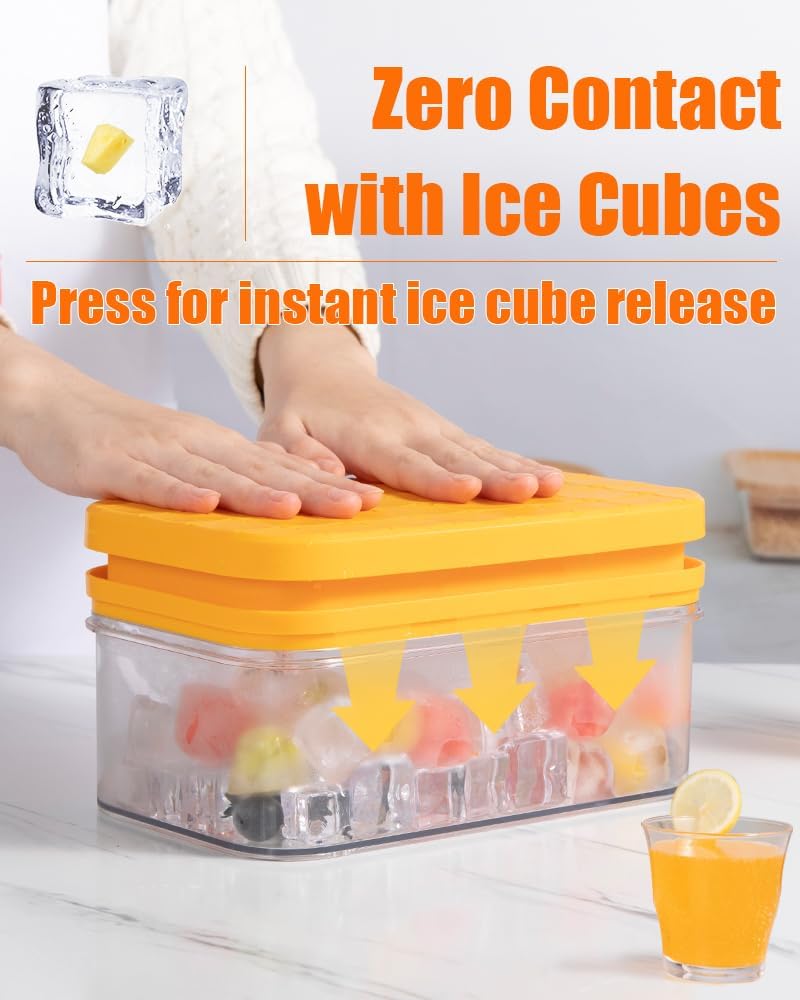 Ice Cube Tray with Lid&Bin, Ice Cube Mold with 56 Cubes, Stackable Ice Trays for Freezer with Easy-Release Silicone Bottom, for Drinks, Coffee, cocktail
