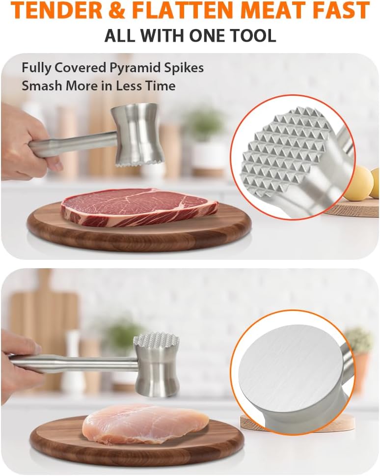 Meat Tenderizer Tool, 304 Stainless Steel Meat Mallet, 0.8lb Heavy Duty, 2 in 1 Meat Pounder for Beef, Steak, Chicken, Lamb, Dishwasher Safe