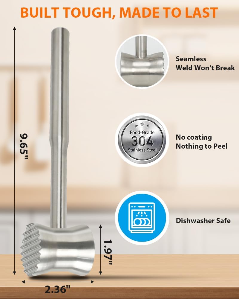 Meat Tenderizer Tool, 304 Stainless Steel Meat Mallet, 0.8lb Heavy Duty, 2 in 1 Meat Pounder for Beef, Steak, Chicken, Lamb, Dishwasher Safe