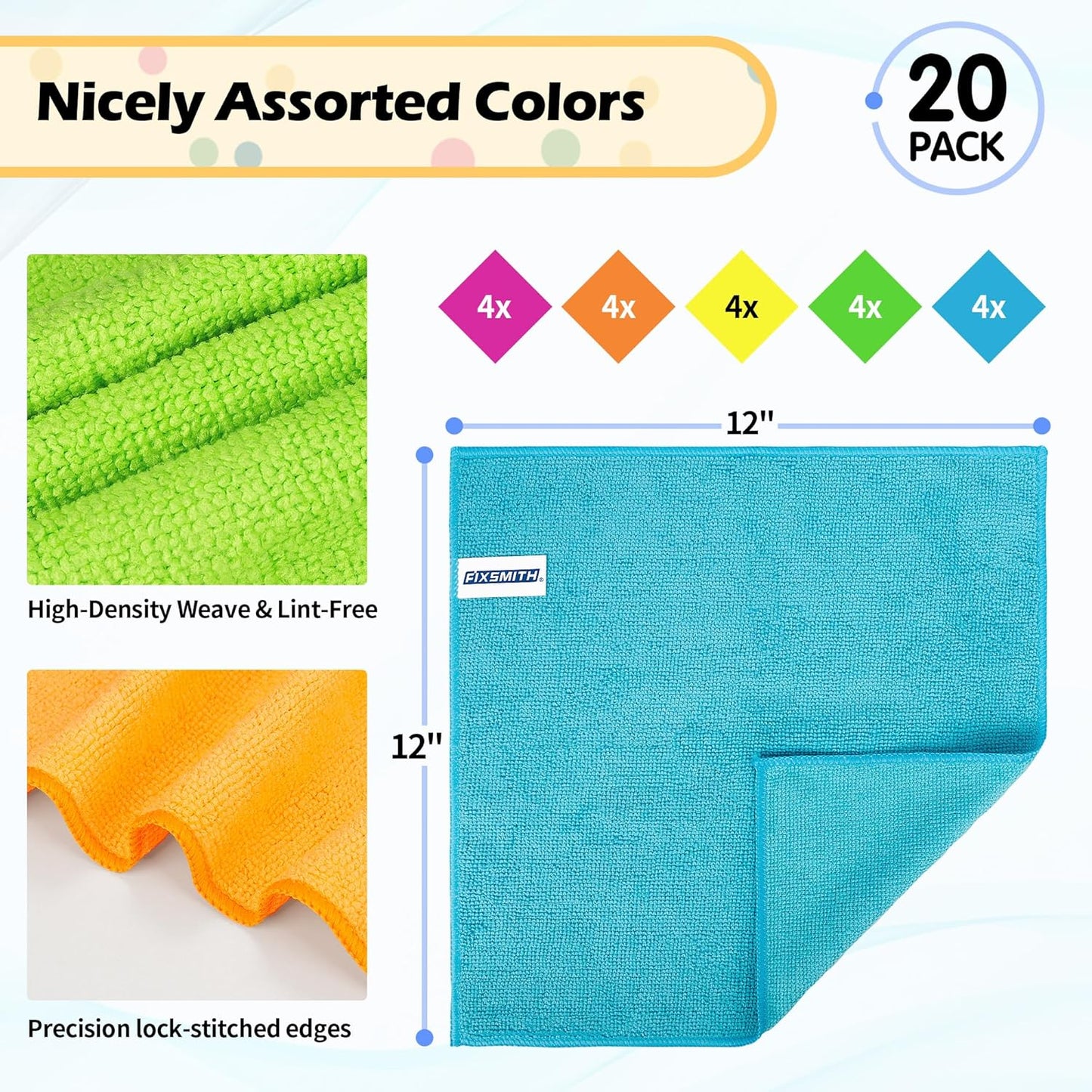 Microfiber Cleaning Cloth, 20 Pack Cleaning Rags& Grey Microfiber Cleaning Cloth -Pack of 12