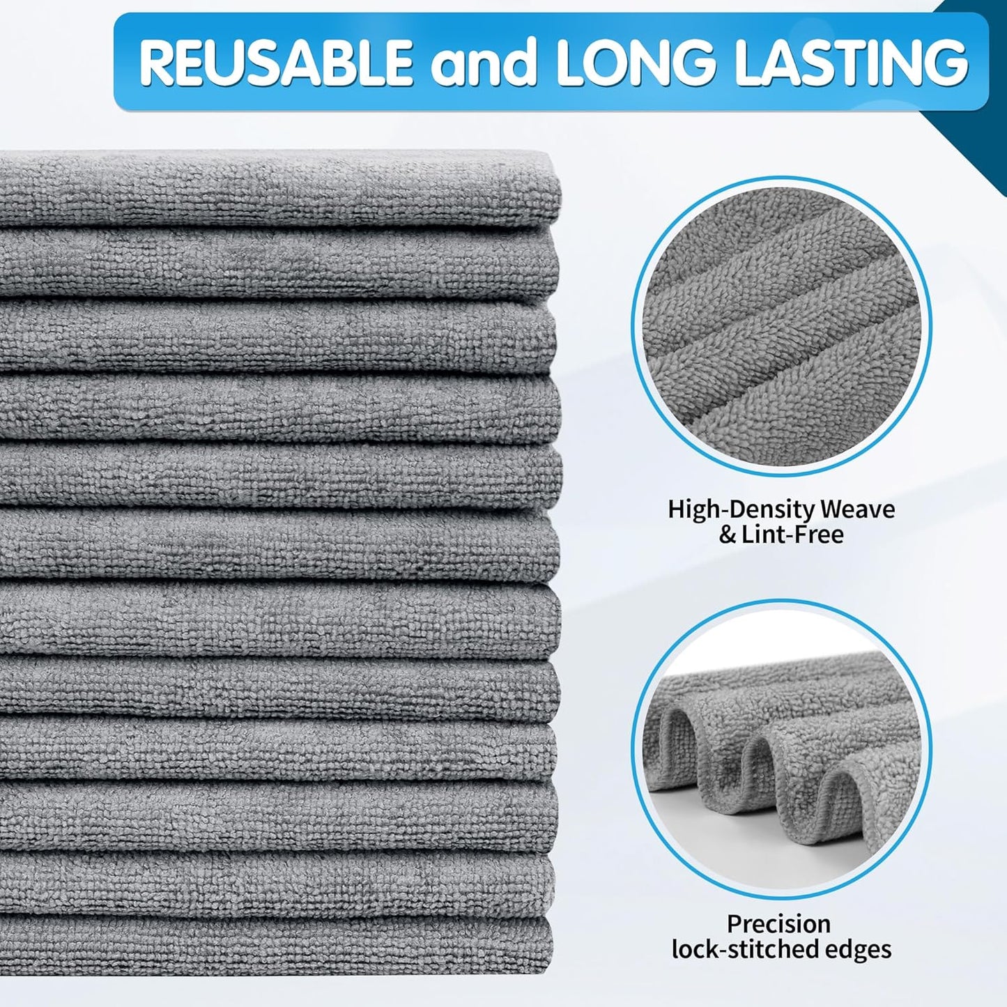 Microfiber Cleaning Cloth, 20 Pack Cleaning Rags& Grey Microfiber Cleaning Cloth -Pack of 12