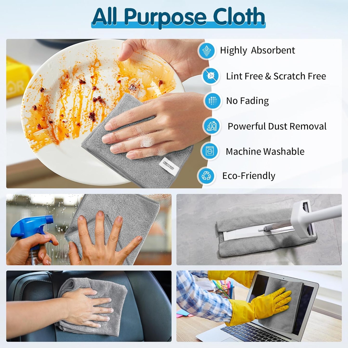 Microfiber Cleaning Cloth, 20 Pack Cleaning Rags& Grey Microfiber Cleaning Cloth -Pack of 12