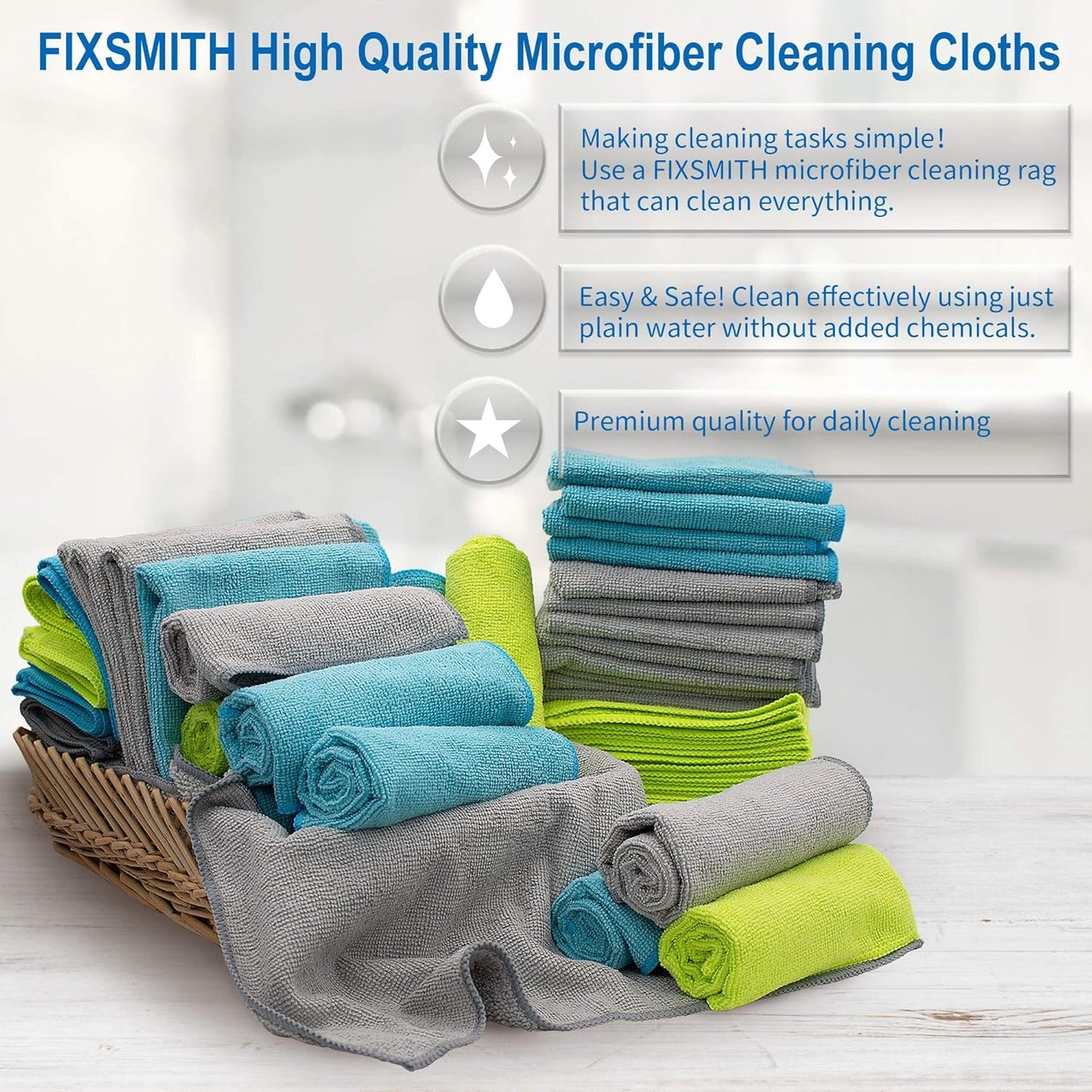 16"X12"Microfiber Cleaning Cloth - Pack of 50 100 Pack Reusable Shop Towels with 5 Colors (Green/Blue/Yellow/Orange/Pink), 12"X12"