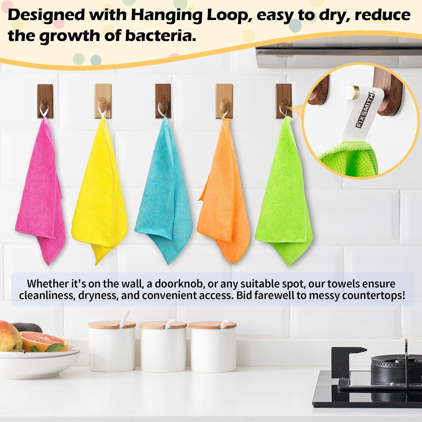 16"X12"Microfiber Cleaning Cloth - Pack of 50 100 Pack Reusable Shop Towels with 5 Colors (Green/Blue/Yellow/Orange/Pink), 12"X12"