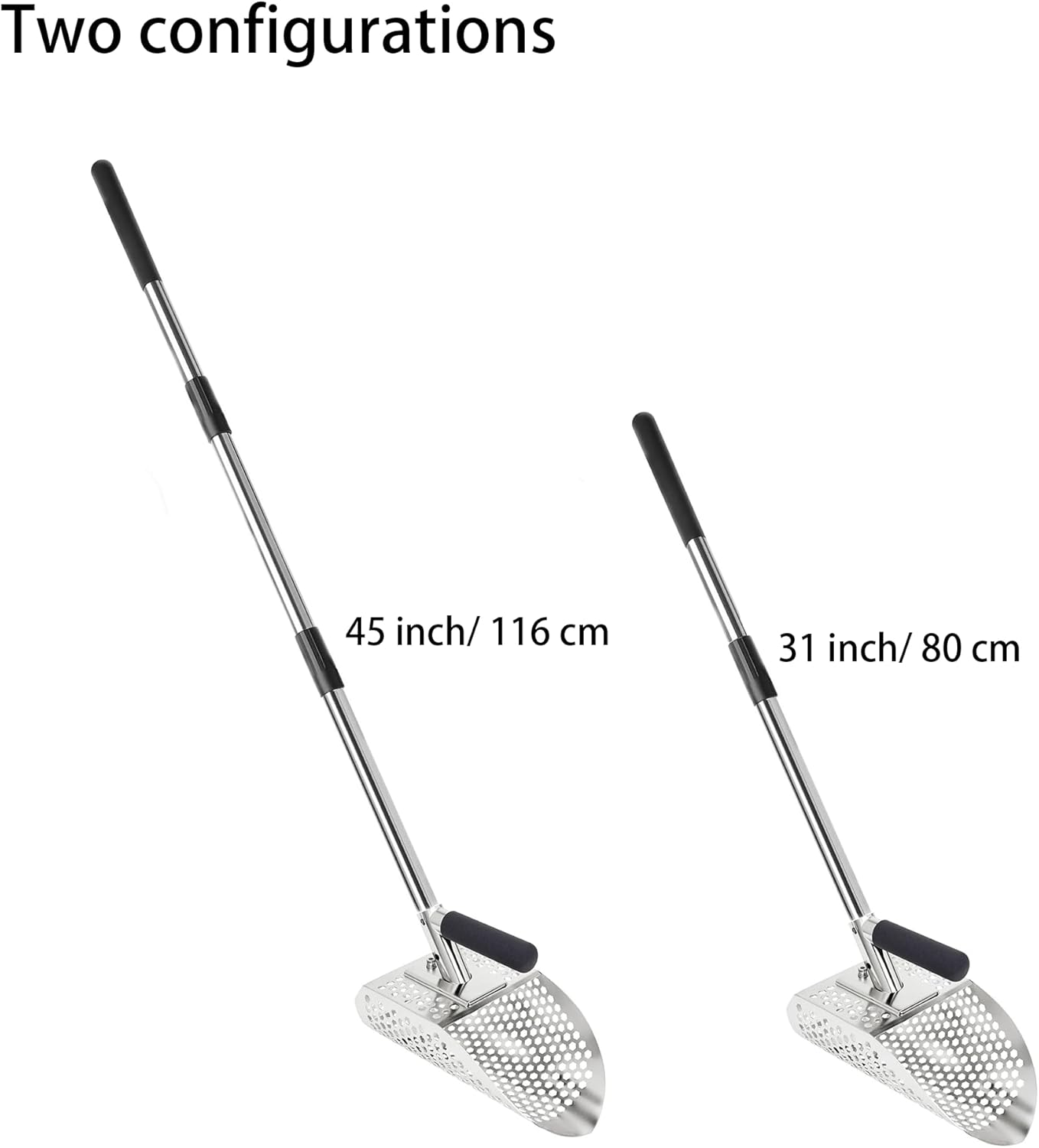 Sand Scoop for Metal Detecting, Heavy Duty Metal Detector Beach Finds Scoop, Stainless Steel Metal Detecting Tool Digging Shovel Fast Sifting Stainless Steel Shovel (w/Long Handle)