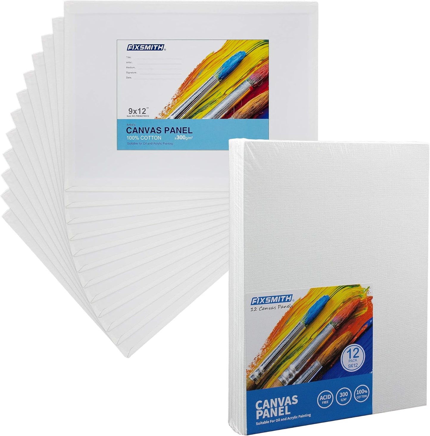 Painting Canvas Panel Boards - 5x7 Inch Art Canvas,24 Pack with 9 x12 Inch Canvas Panel Super Value 12 Pack,100% Cotton,Primed Canvas Board,Acid Free,Artist Canvas Boards