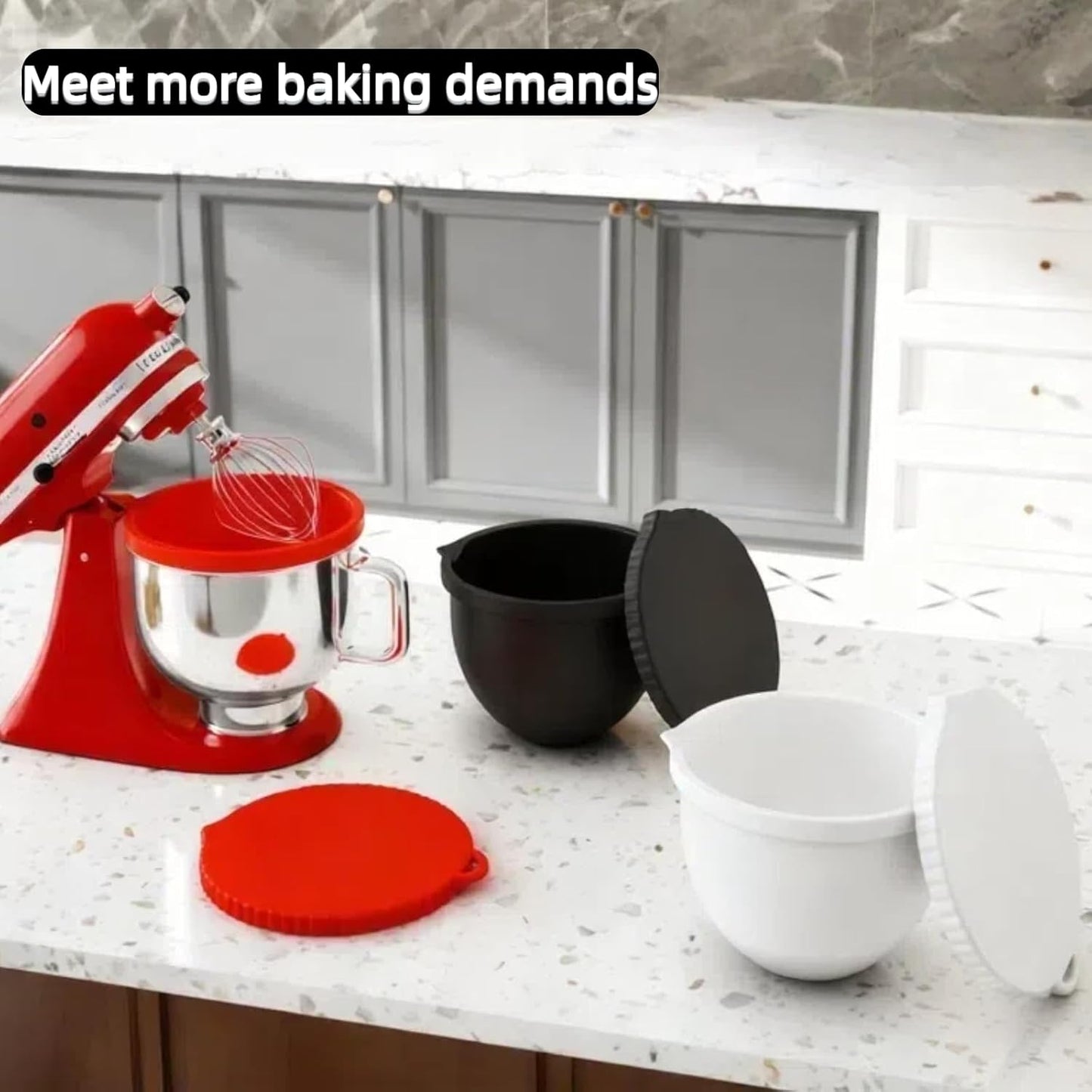 Upgraded Silicone Bowl Liners for KitchenAid 5 Qt Mixers,Thickened Silicone Liners Fits Tilt-Head Stand Mixers,Dishwasher Safe,Replacement Bowl Accessories for Baking (Red & Black & White, 3)