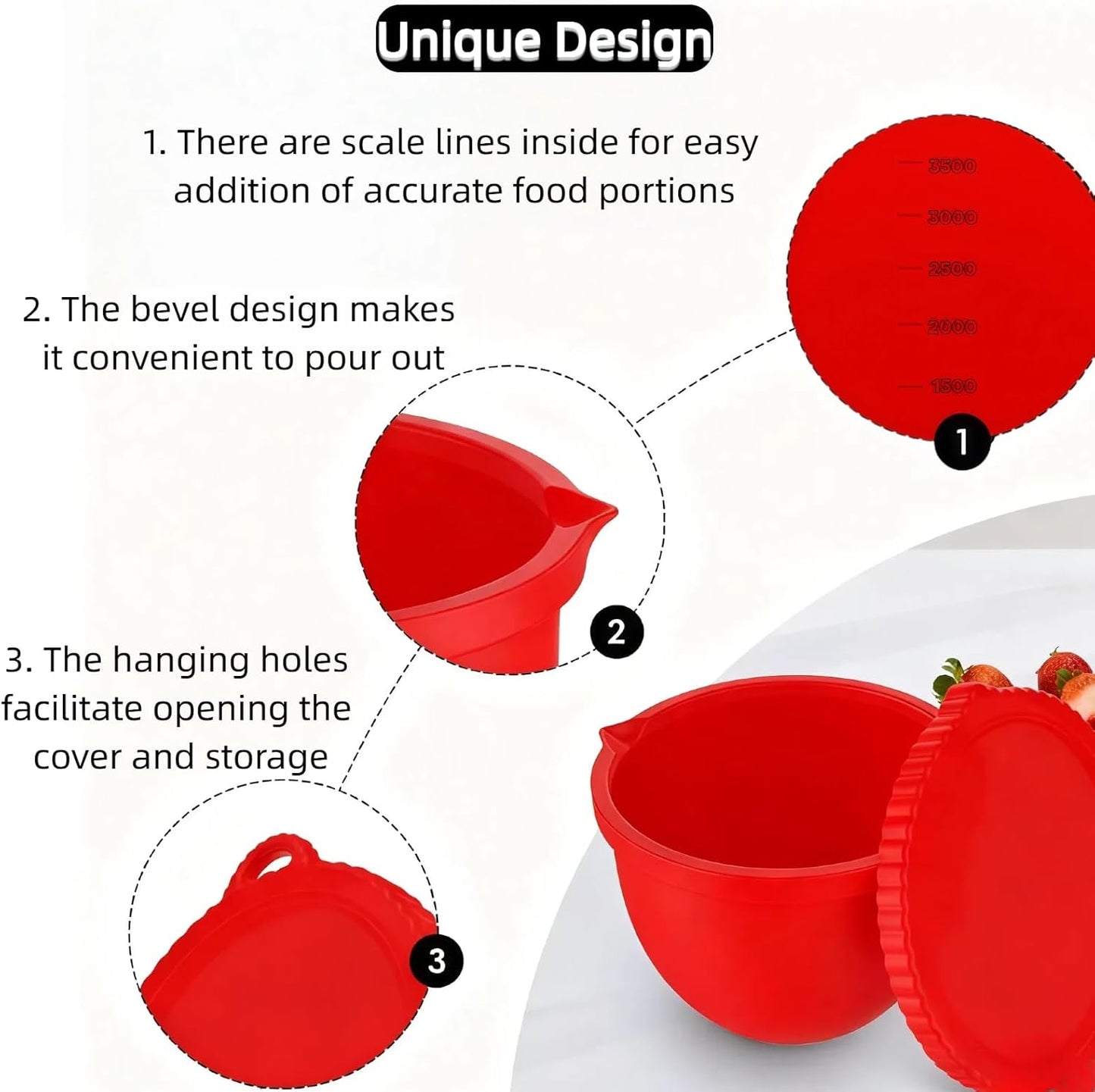 Upgraded Silicone Bowl Liners for KitchenAid 5 Qt Mixers,Thickened Silicone Liners Fits Tilt-Head Stand Mixers,Dishwasher Safe,Replacement Bowl Accessories for Baking (Red & Black & White, 3)