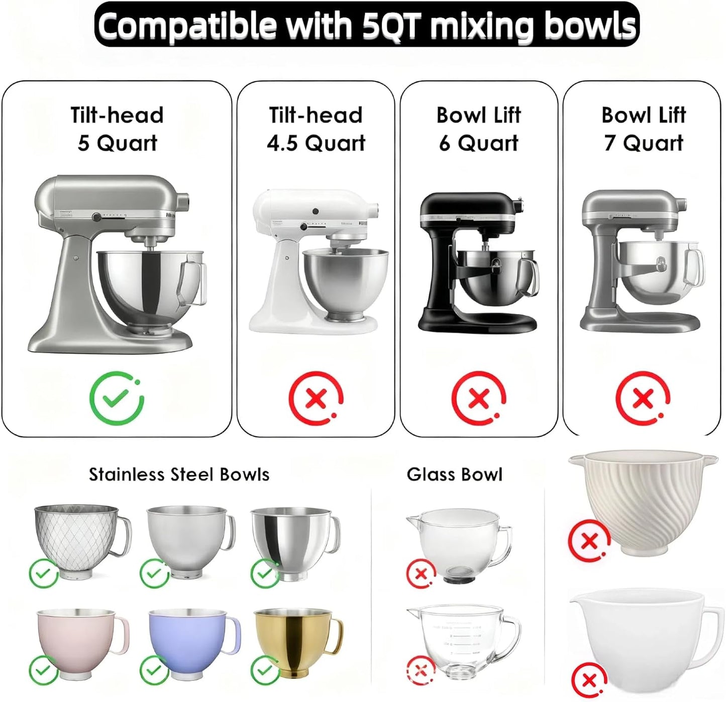Upgraded Silicone Bowl Liners for KitchenAid 5 Qt Mixers,Thickened Silicone Liners Fits Tilt-Head Stand Mixers,Dishwasher Safe,Replacement Bowl Accessories for Baking (Red & Black & White, 3)