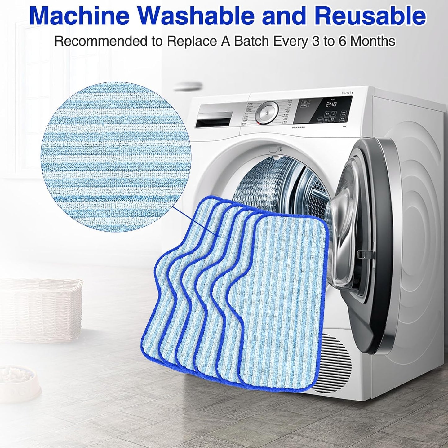 6 Pack Microfiber Pads Compatible with Dupray Neat Steam Cleaner, Durable, Reusable and Machine Washable