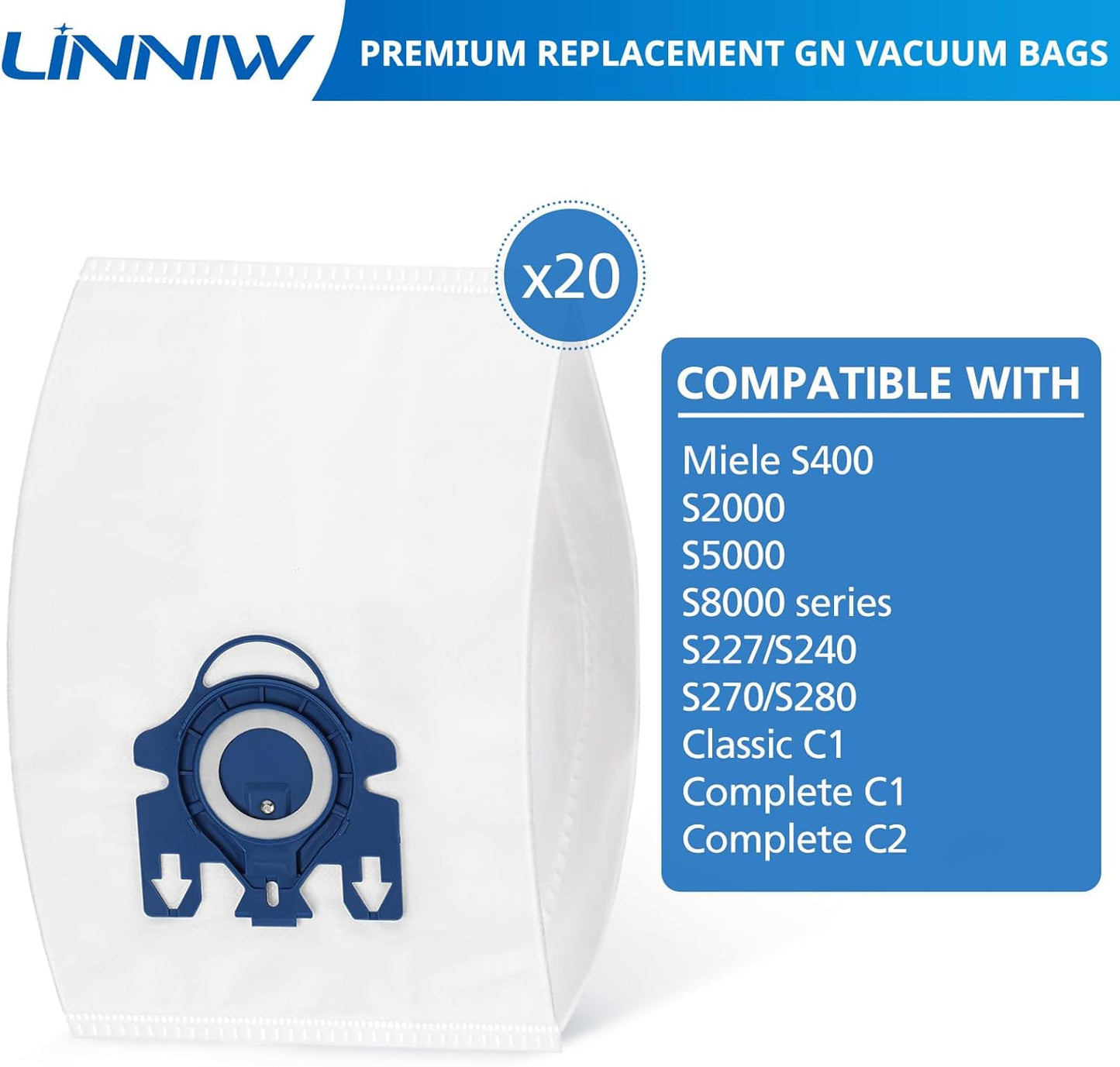 20 Pack 3D Airclean GN Vacuum Cleaner Bags and 20 Pack FJM Vacuum Bags Compatible with Miele Canister Vacuum Cleaner