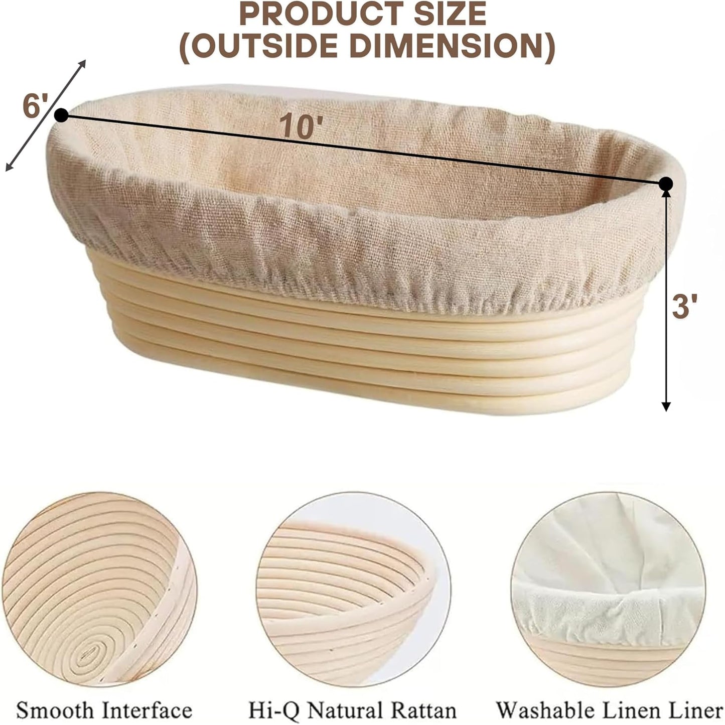 Bannet Bread Proofing Basket 2 pack 10 inch Oval Basket with Liner, Bread Proofing Basket Perfect for Professial & Home Sourdough Bread Baking, Artisan Sourdough Bread (Set of 2 pack 10" Oval)