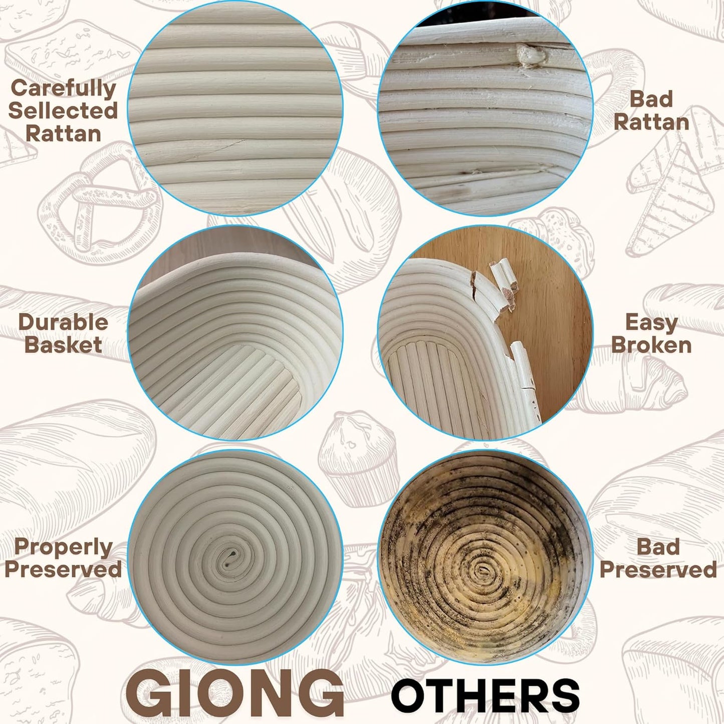 Bannet Bread Proofing Basket 2 pack 10 inch Oval Basket with Liner, Bread Proofing Basket Perfect for Professial & Home Sourdough Bread Baking, Artisan Sourdough Bread (Set of 2 pack 10" Oval)