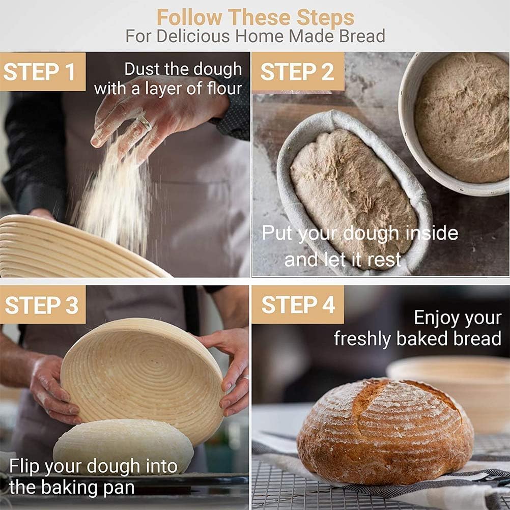 Bannet Bread Proofing Basket 2 pack 10 inch Oval Basket with Liner, Bread Proofing Basket Perfect for Professial & Home Sourdough Bread Baking, Artisan Sourdough Bread (Set of 2 pack 10" Oval)