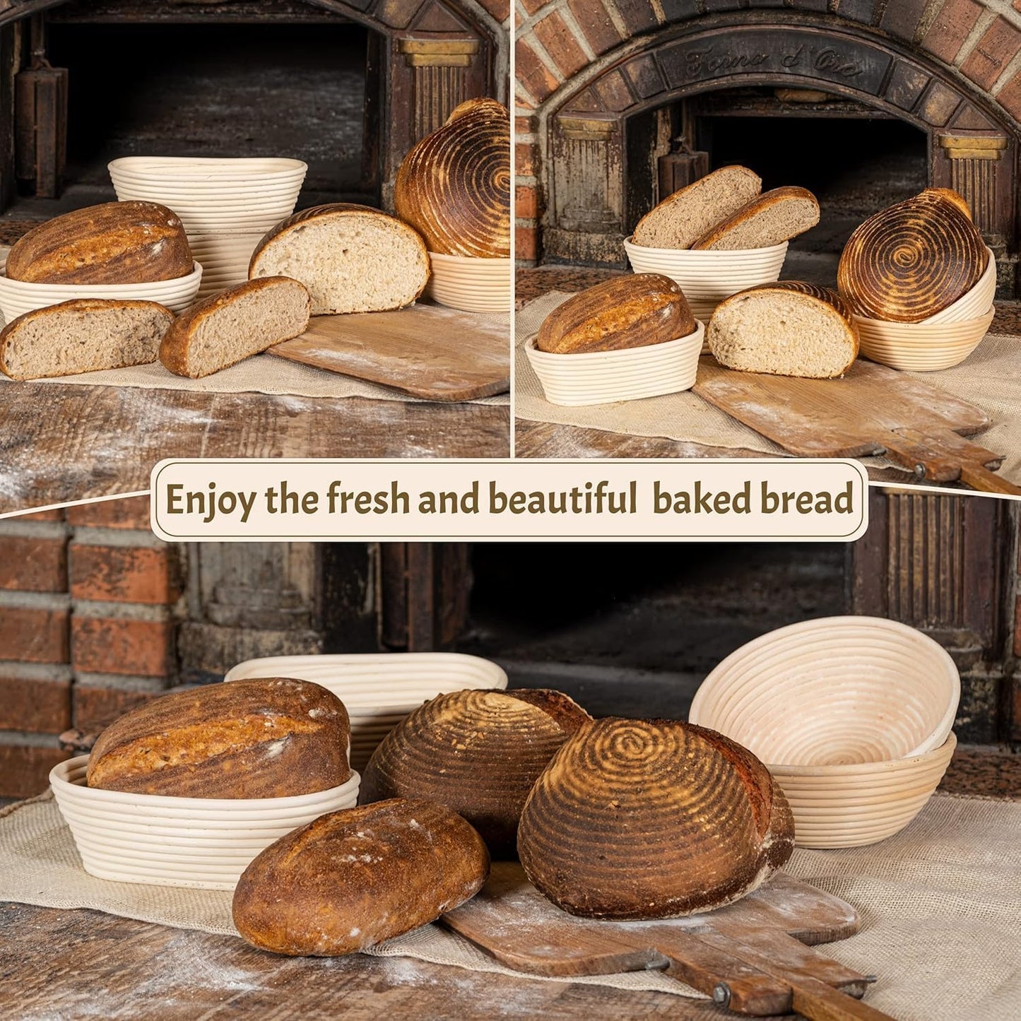 Bannet Bread Proofing Basket 2 pack 10 inch Oval Basket with Liner, Bread Proofing Basket Perfect for Professial & Home Sourdough Bread Baking, Artisan Sourdough Bread (Set of 2 pack 10" Oval)
