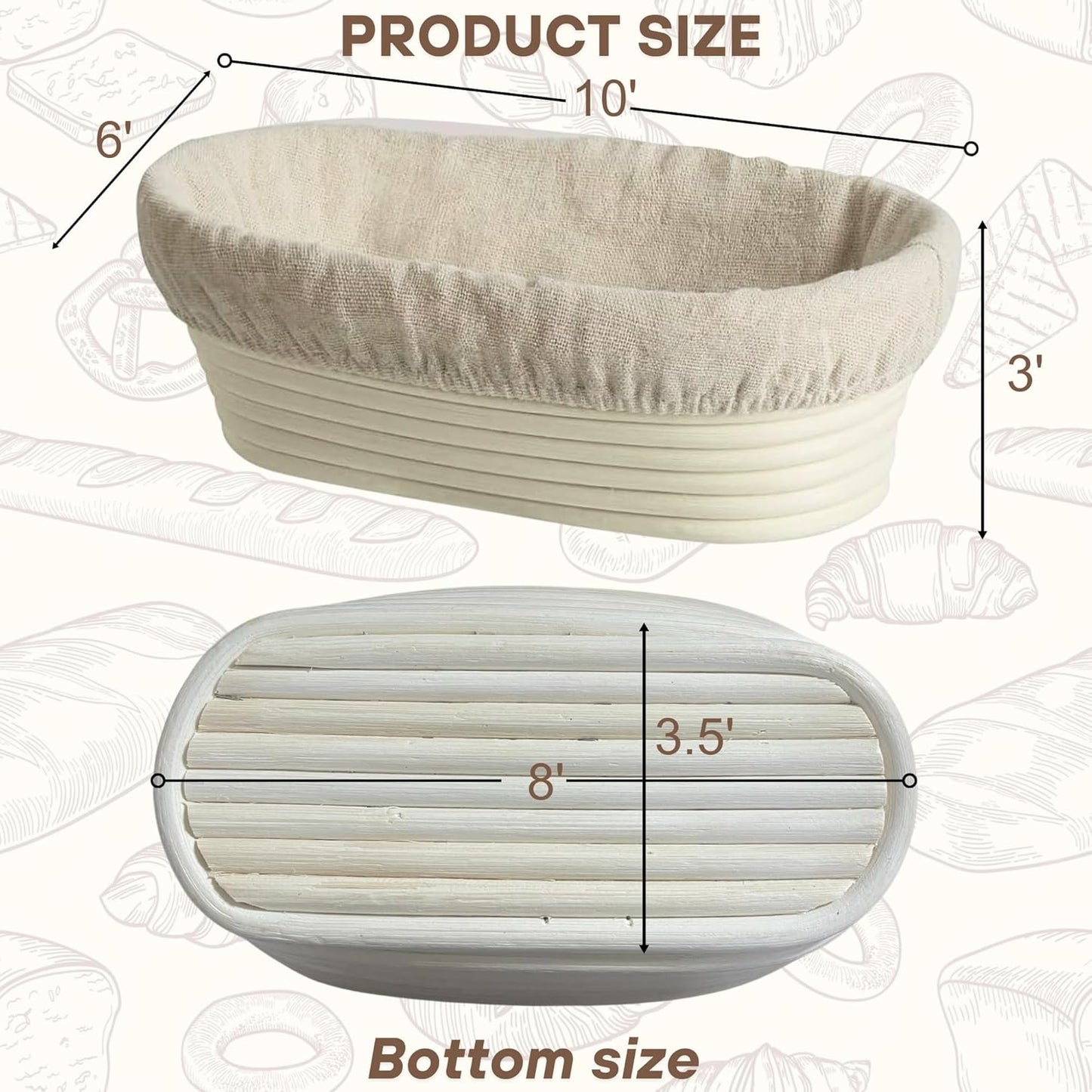 [Upgraded] Bannet Bread Proofing Basket 2 pack 10" Oval With Liner, Natural Rattan Bread Basket Perfect for Professial & Home Sourdough Bread Baking, Artisan Sourdough Bread. (Set 2 pack 10" Oval)
