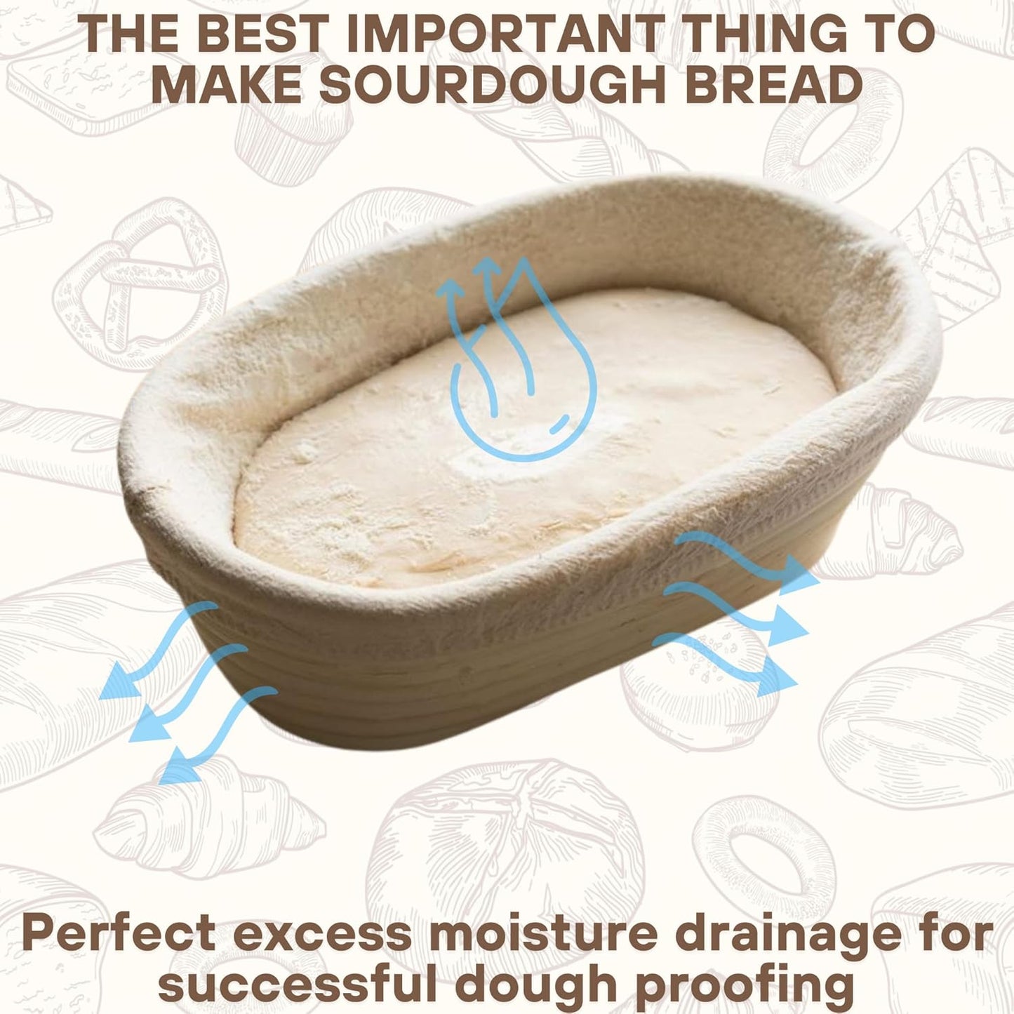 [Upgraded] Bannet Bread Proofing Basket 2 pack 10" Oval With Liner, Natural Rattan Bread Basket Perfect for Professial & Home Sourdough Bread Baking, Artisan Sourdough Bread. (Set 2 pack 10" Oval)