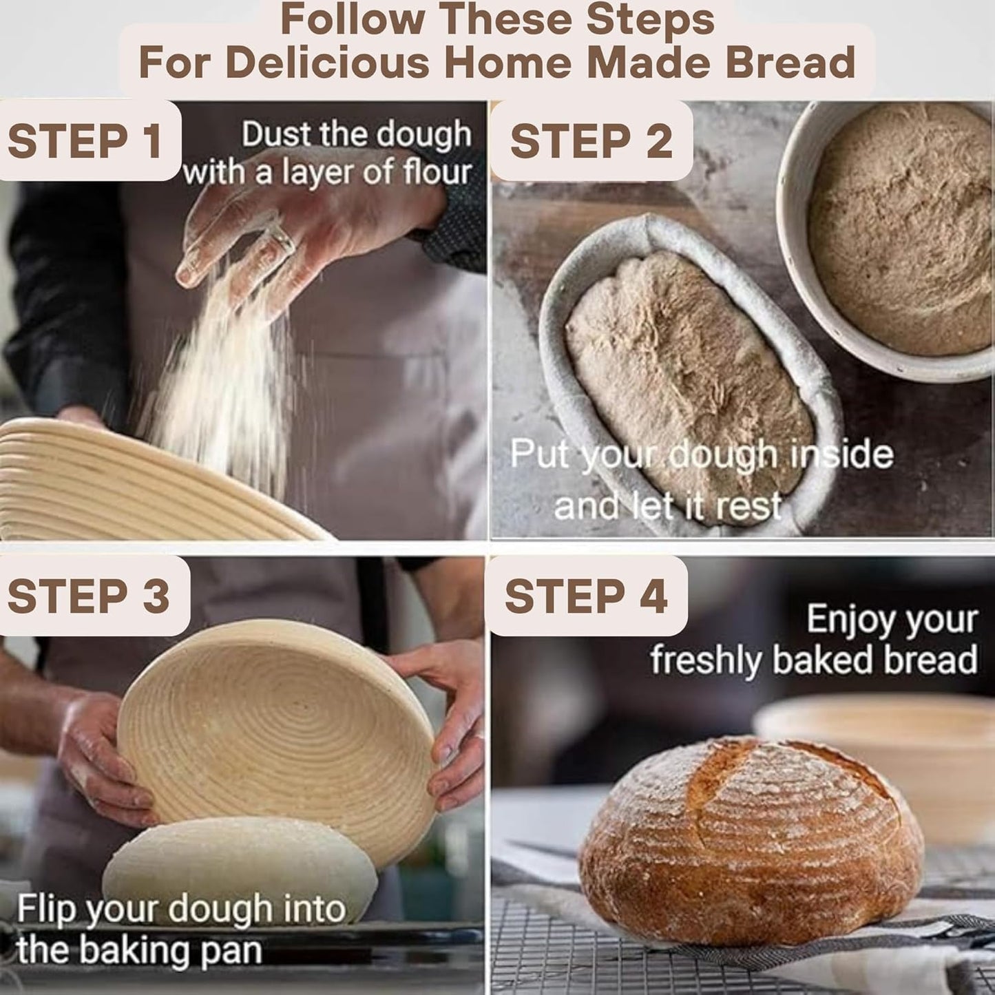 [Upgraded] Bannet Bread Proofing Basket 2 pack 10" Oval With Liner, Natural Rattan Bread Basket Perfect for Professial & Home Sourdough Bread Baking, Artisan Sourdough Bread. (Set 2 pack 10" Oval)