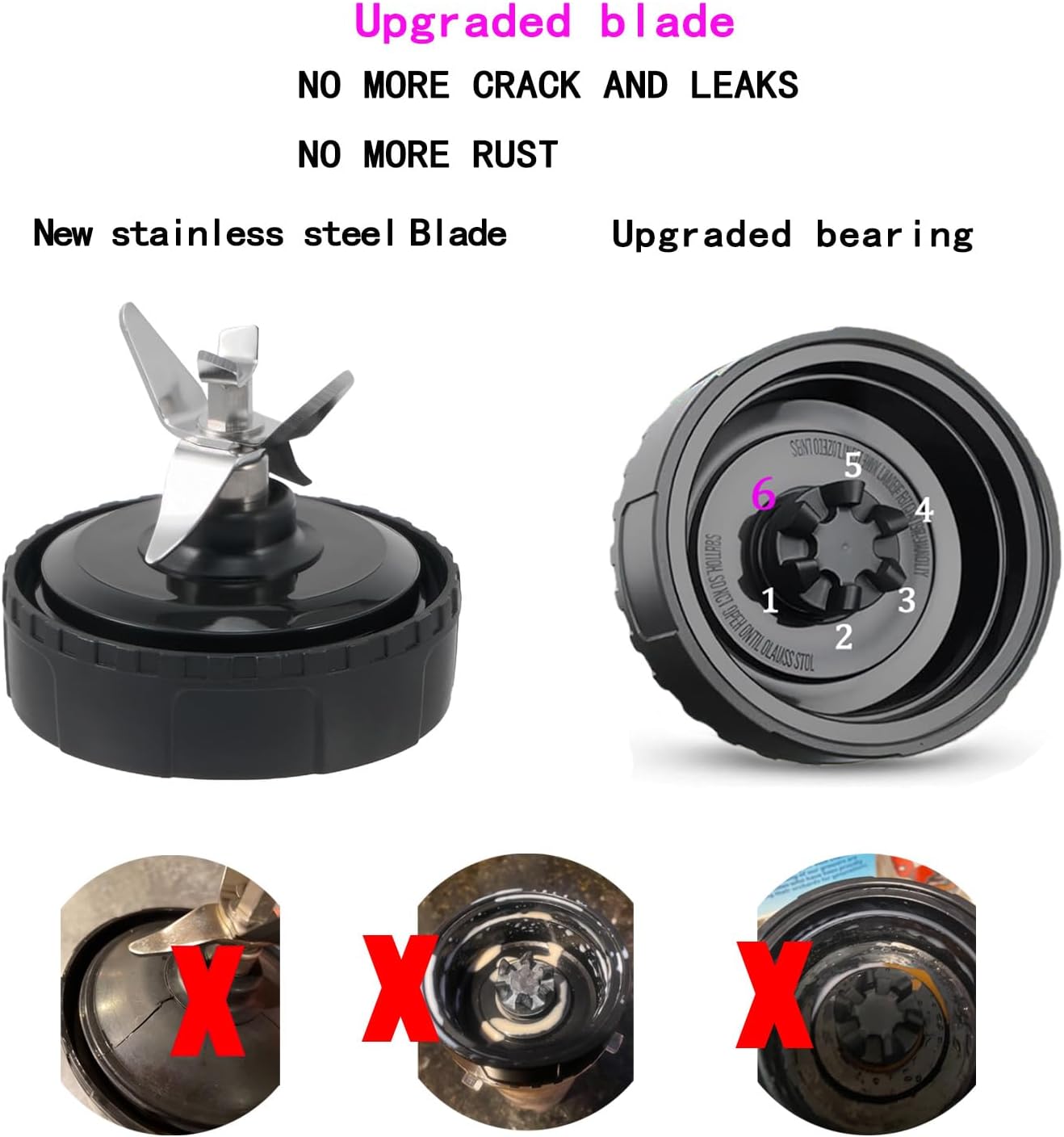 Replacement Parts for Nutri Ninja, 6Fin Blender Male Blade and cups Set for Blender BL660 BL770 BL780 BL740 etc. (5-pack)