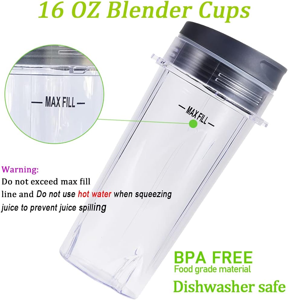 Replacement Parts for Nutri Ninja, 6Fin Blender Male Blade and cups Set for Blender BL660 BL770 BL780 BL740 etc. (5-pack)