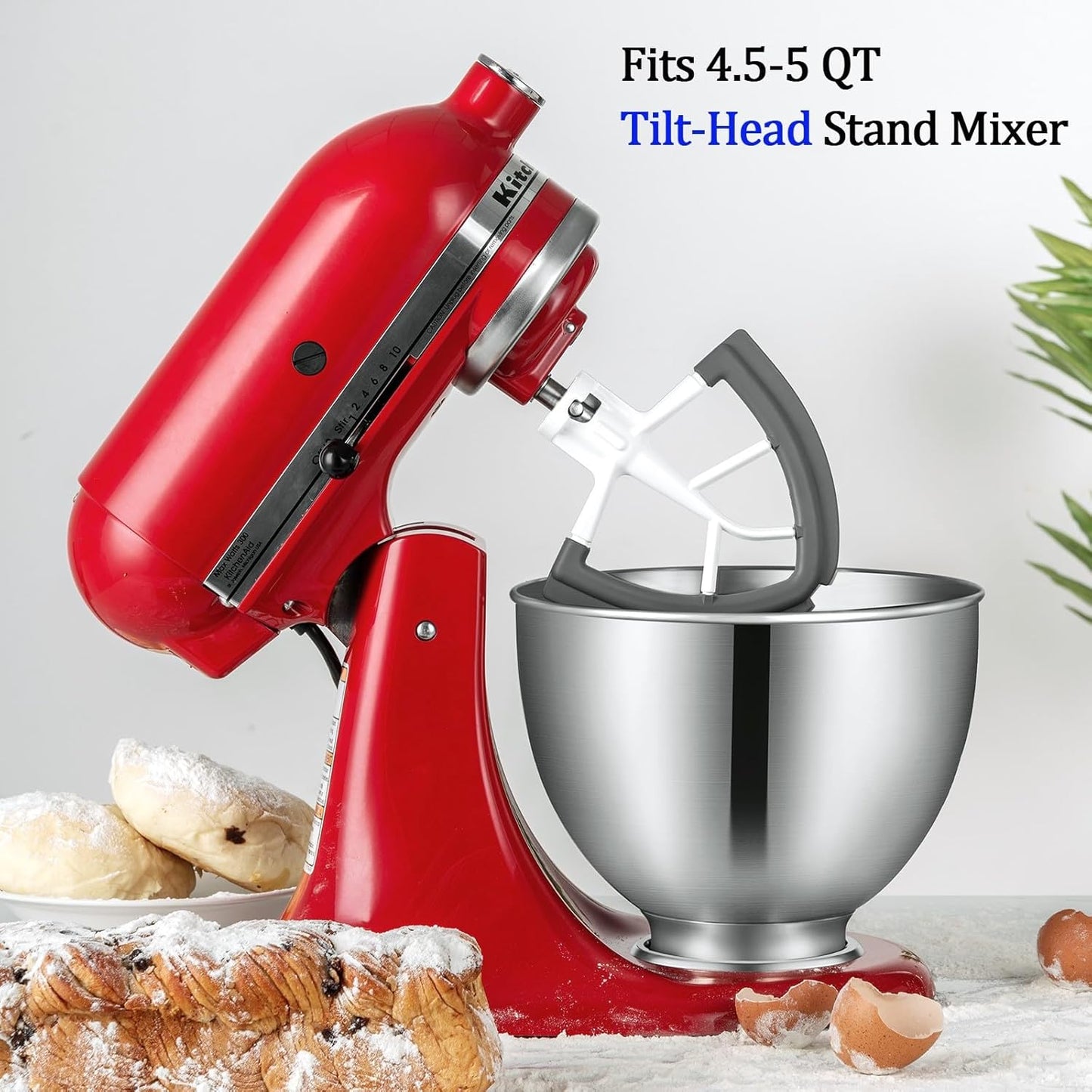 Flex Edge Beater For Kitchenaid Mixer Accessory,Kitchen Aid Attachments For Mixer,Fits Tilt-Head Stand Mixer Bowls For 4.5-5 Quart Bowls,Beater With Silice Edges,Grey