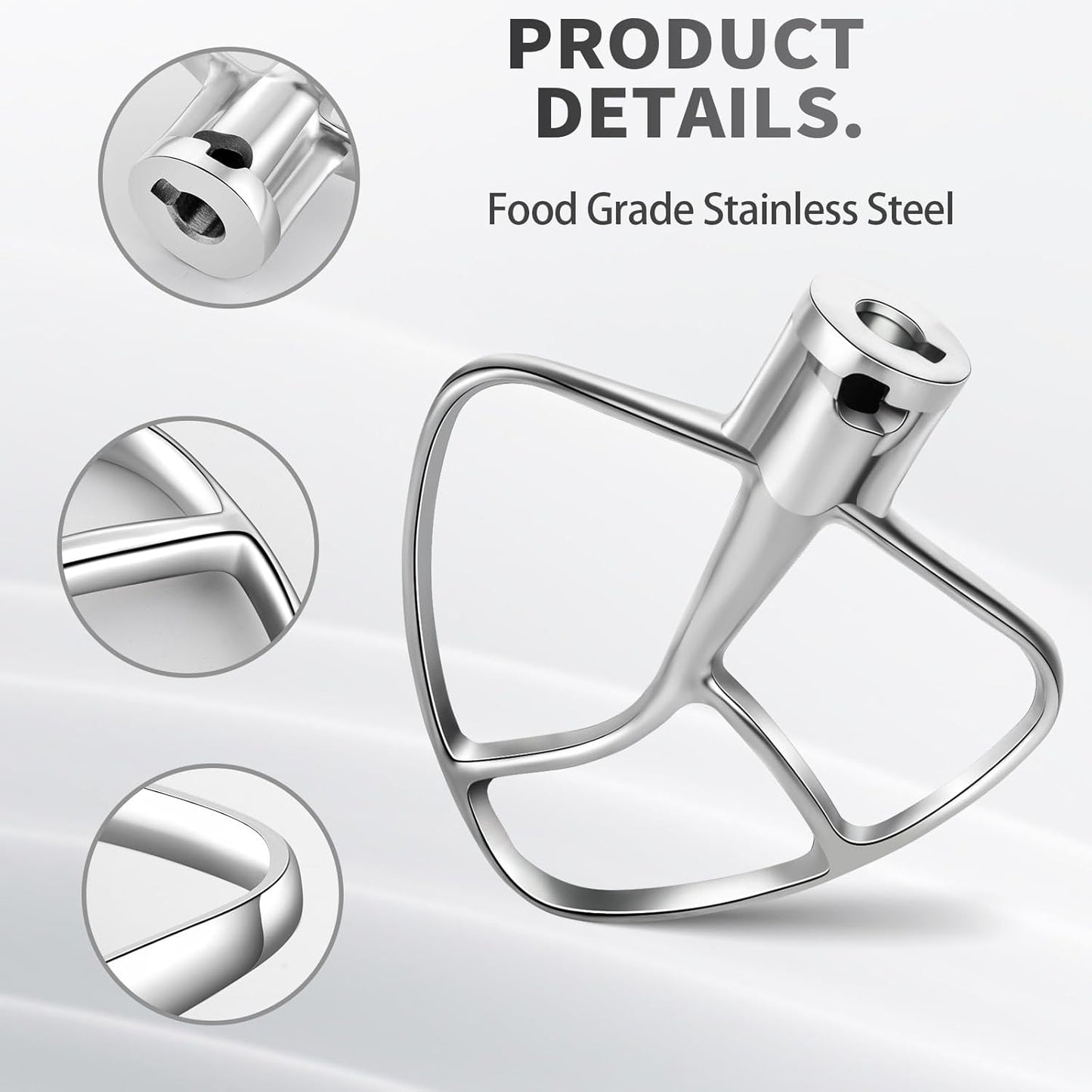 K45B Stainless Steel Flat Beater for Kitchenaid 4.5-5 Quart Tilt Head Stand Mixer, Polished Paddle Attachment for KitchenAid Mixer by ，Dishwasher Safe