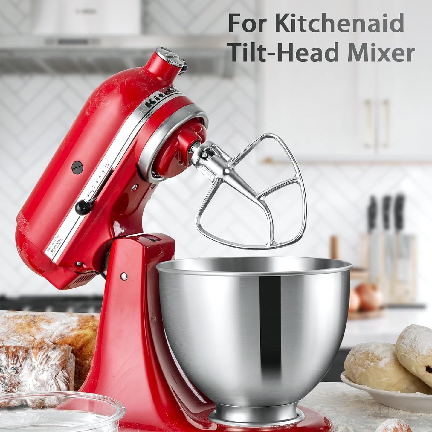 K45B Stainless Steel Flat Beater for Kitchenaid 4.5-5 Quart Tilt Head Stand Mixer, Polished Paddle Attachment for KitchenAid Mixer by ，Dishwasher Safe