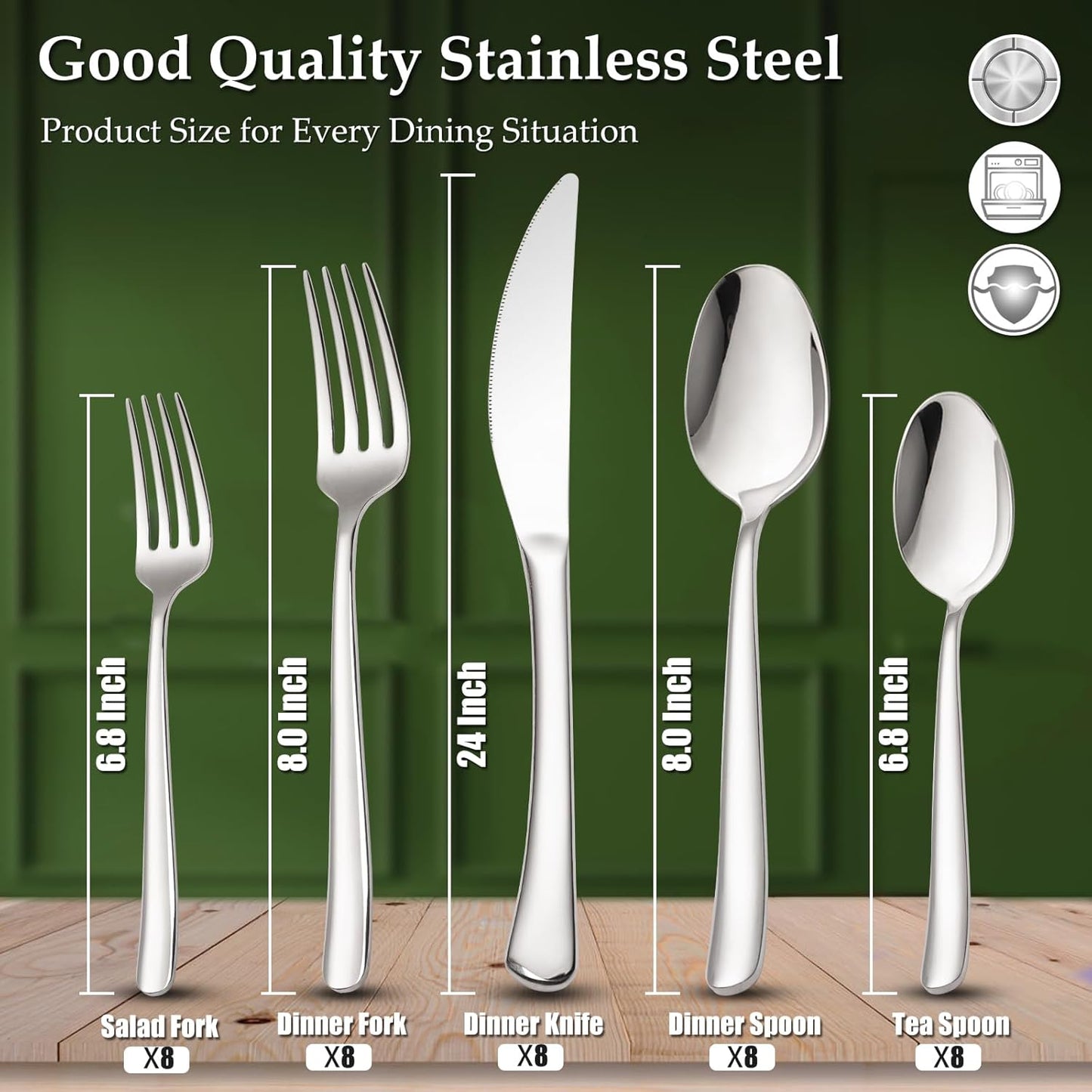 40-Piece High-End Silverware Set with Forks Spos and Knives, Stainless Steel Serving Utensils for 8 with Mirror Finished Handle, Durability and Dishwasher Safe for Restaurant, Weddings