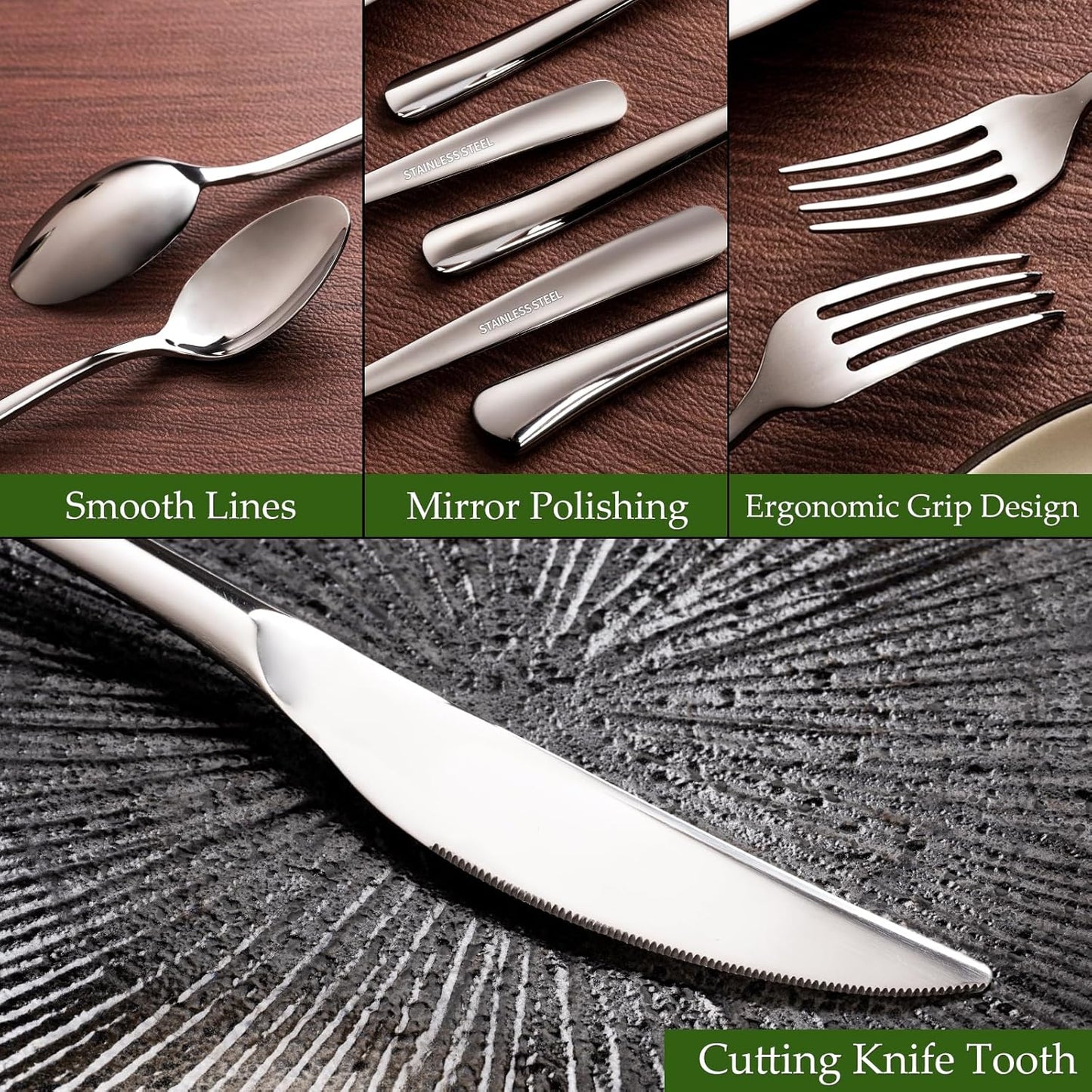 40-Piece High-End Silverware Set with Forks Spos and Knives, Stainless Steel Serving Utensils for 8 with Mirror Finished Handle, Durability and Dishwasher Safe for Restaurant, Weddings