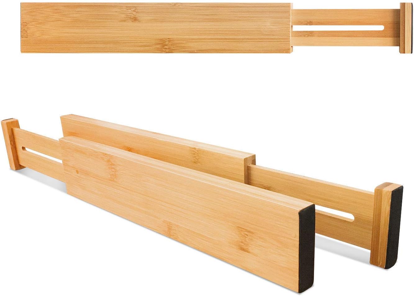 Adjustable Bamboo Drawer Dividers, Expandable Drawer Organizer for Kitchen, Bedroom, Bathroom, Dresser and Office, 6-Pack