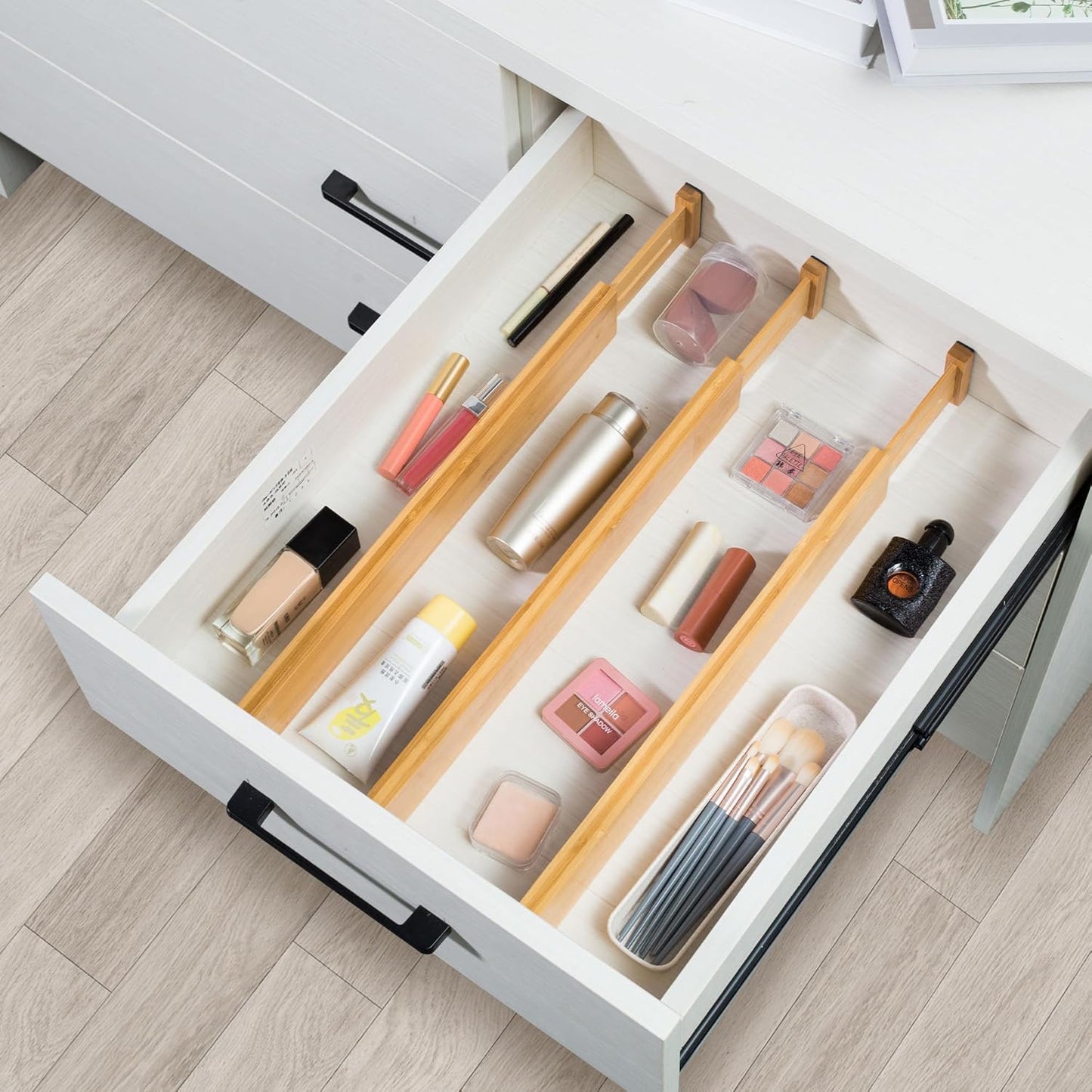 Adjustable Bamboo Drawer Dividers, Expandable Drawer Organizer for Kitchen, Bedroom, Bathroom, Dresser and Office, 6-Pack