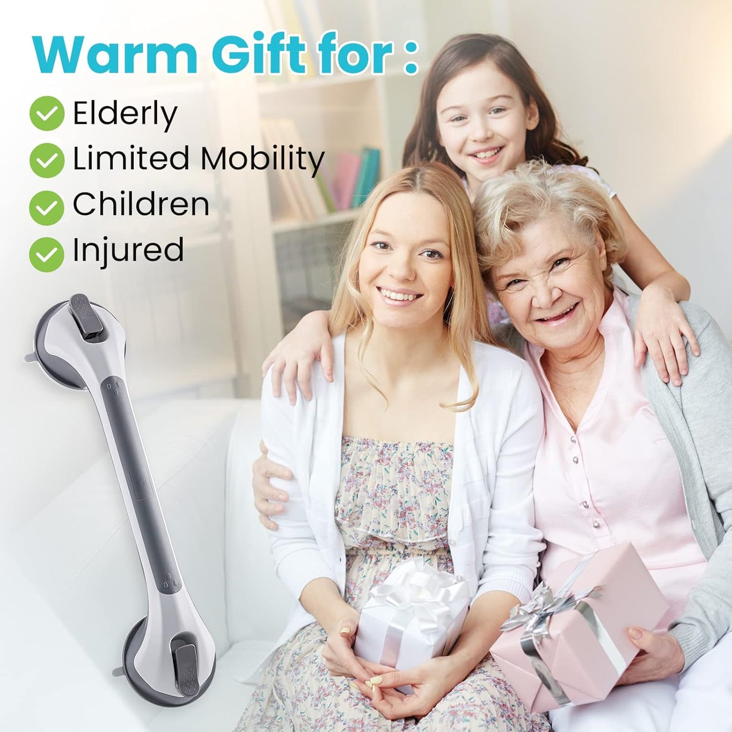Grab Bars for Bathtubs and Showers 2 Pack Sucti Grab Bar, Heavy Duty Shower Handle Removable Bath Handrails for Seniors and Elderly, Bathroom Safety Grip No Drilling Waterproof,Grey