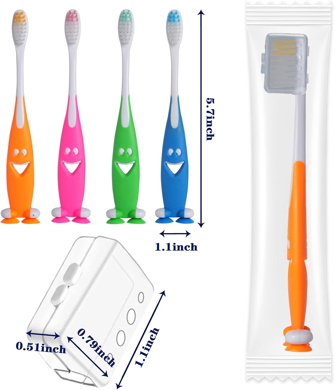 Petluno 100 Pack Kids Toothbrush Bulk Soft Bristles Toddler Cute with Suction Cup, Includes Travel Covers, Individually Wrapped Toothbrushes for Kid Home School Daycare Camp (Shark) Shark
