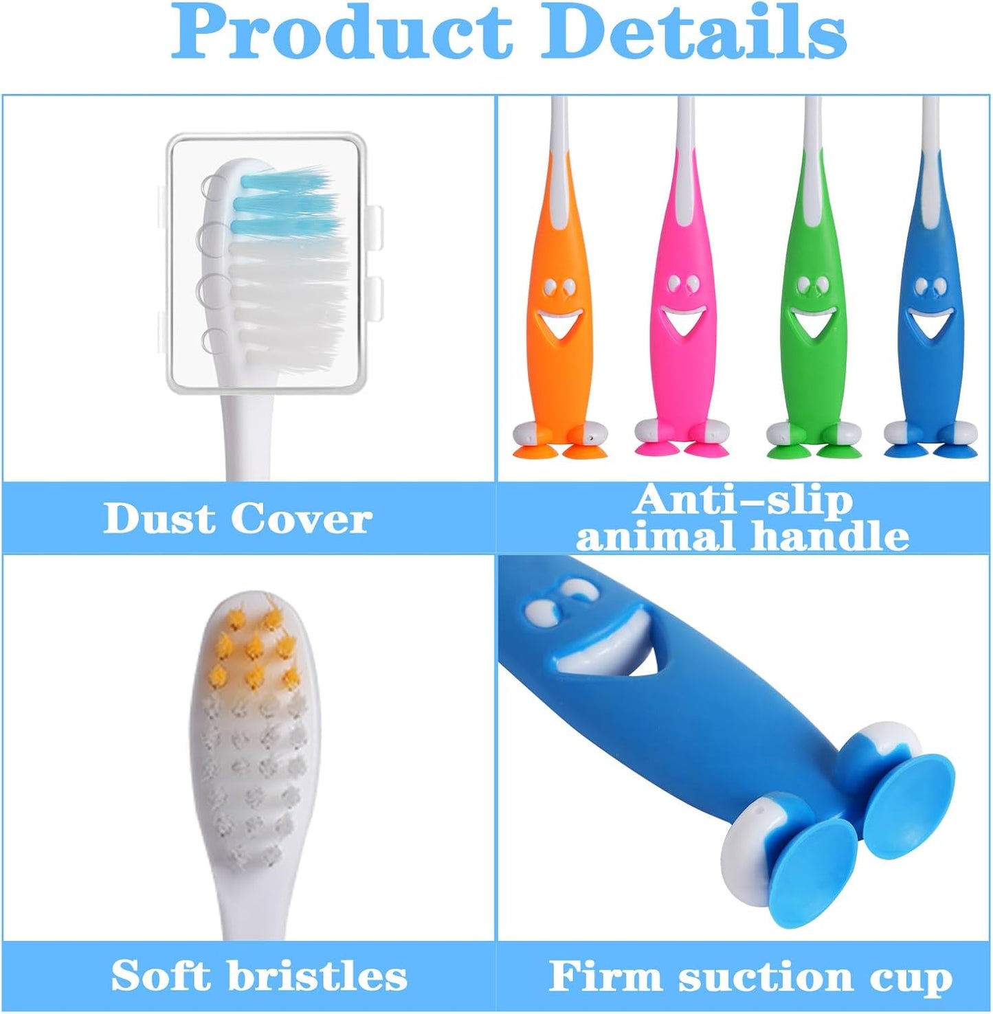Petluno 100 Pack Kids Toothbrush Bulk Soft Bristles Toddler Cute with Suction Cup, Includes Travel Covers, Individually Wrapped Toothbrushes for Kid Home School Daycare Camp (Shark) Shark