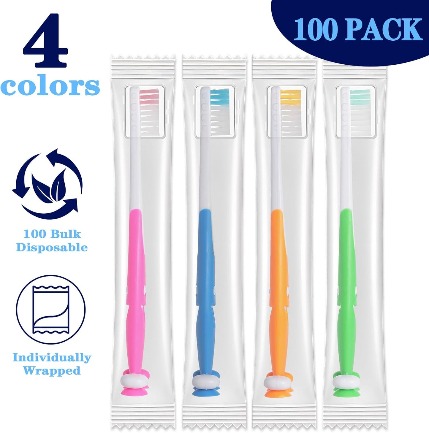 Petluno 100 Pack Kids Toothbrush Bulk Soft Bristles Toddler Cute with Suction Cup, Includes Travel Covers, Individually Wrapped Toothbrushes for Kid Home School Daycare Camp (Shark) Shark