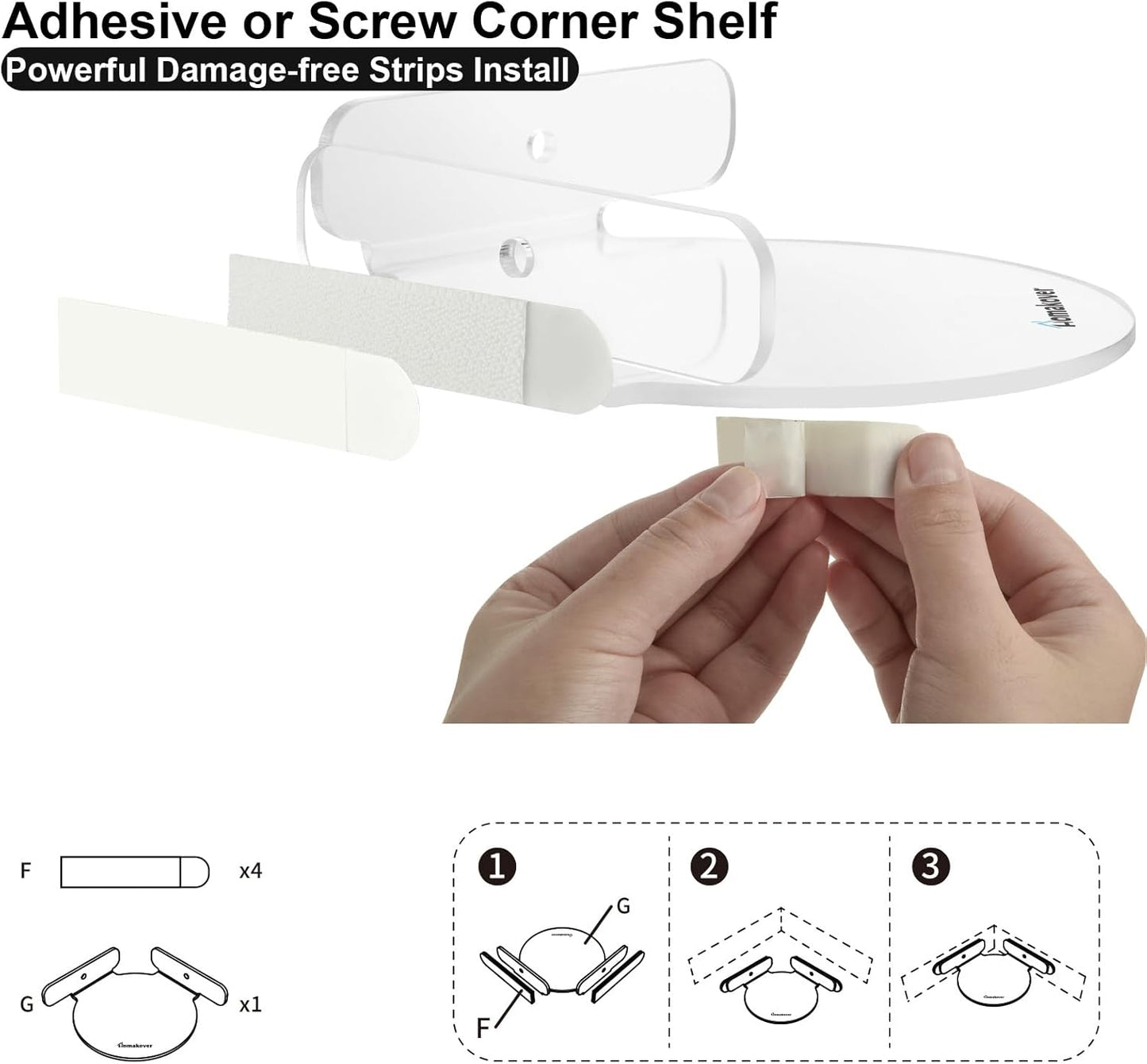 2 Pack Acrylic Mini Circular Corner Shelf Mount for Security Cameras, Baby Monitors, Plants & More, Universal Cam Holder, Easy to Install, Screwless with Damage-free Replacement Strips (Clear)