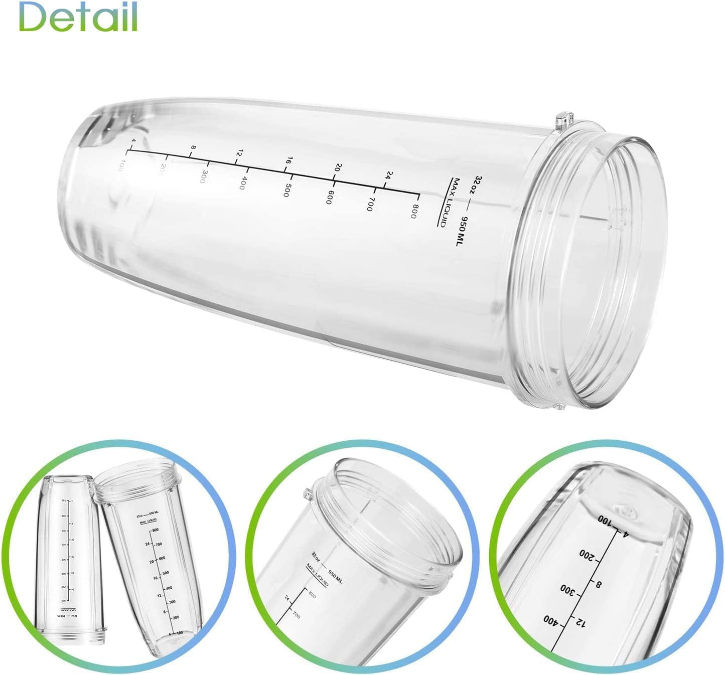 Replacement Part for Nutri Ninja Blender 2-Pack 32oz Replacement Cups Compatible with Nutri Ninja Auto-iQ Series Blenders