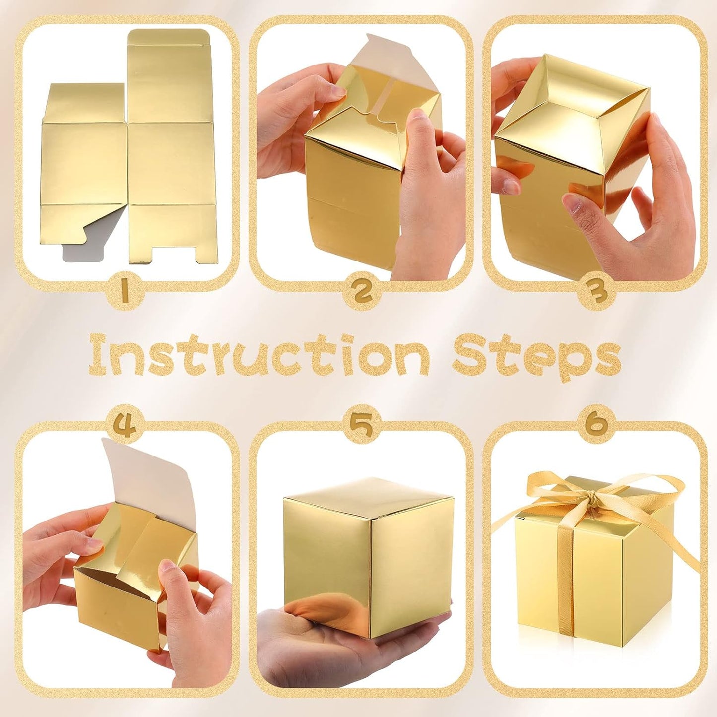 Glenmal 200 Pcs Small Gift Boxes 3 x 3 x 3 Inches Bulk Wedding Favor Candy Boxes with Ribbons Kraft Baby Shower Decorations for Wedding Baby Shower Bridal Shower Birthday Party(Gold)
