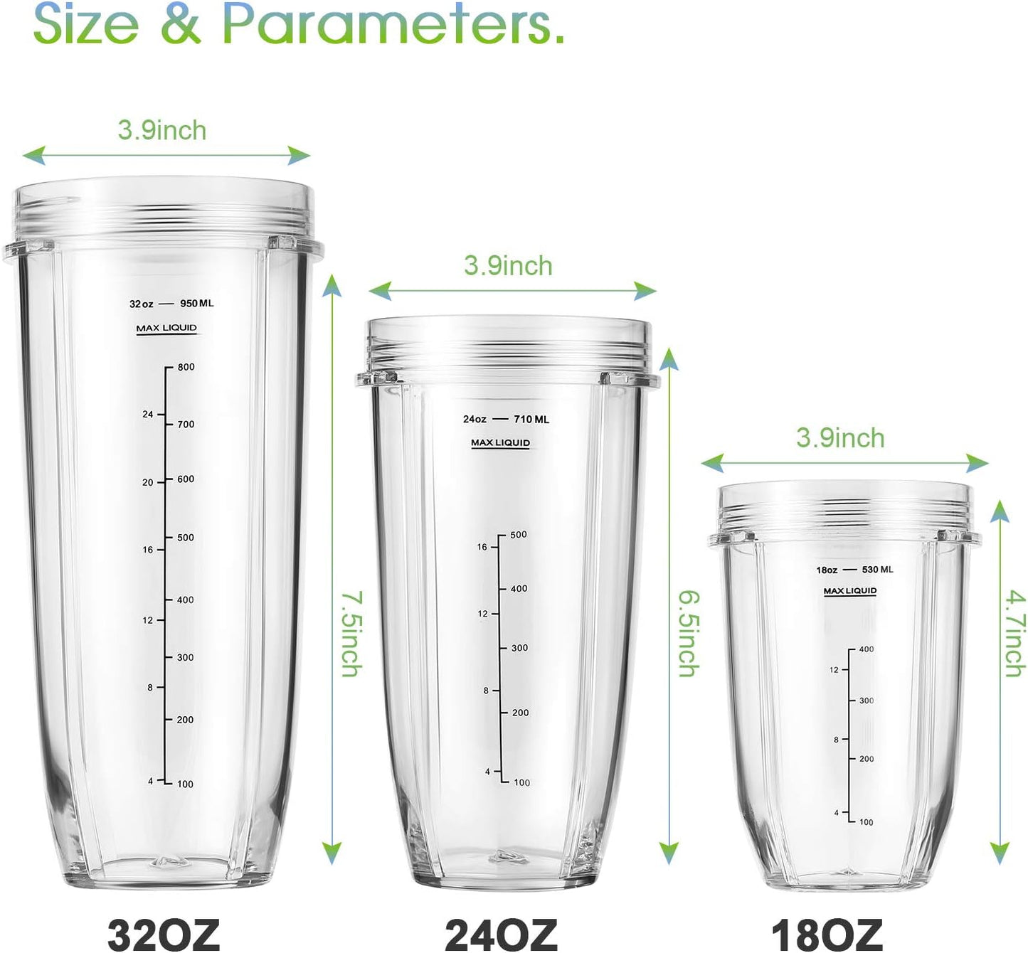 3-Pack 24oz Ninja Blender Cups, Blender Replacement Parts Compatible with Ninja Auto-iQ Series Blenders BL480 BL481 BL482 BL640 BL682 BL2012 BN801