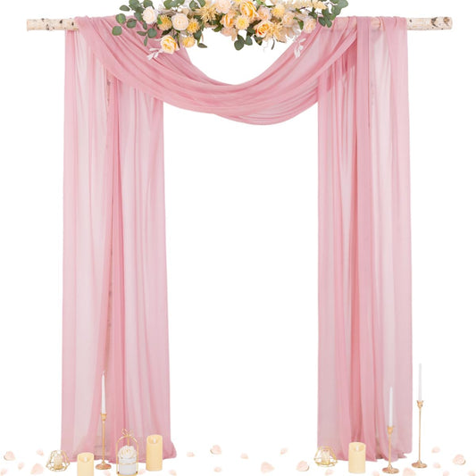 Wedding Arch Draping Fabric 29" x 20Ft 4 Panels Dusty Rose Sheer Outdoor Curtain Drapes Extra Long for Bridal Baby Shower Ceremony Birthday Party Decor