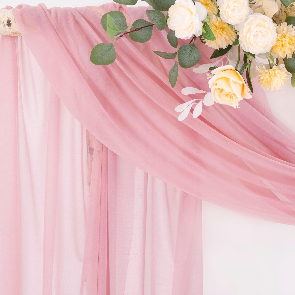 Wedding Arch Draping Fabric 29" x 20Ft 4 Panels Dusty Rose Sheer Outdoor Curtain Drapes Extra Long for Bridal Baby Shower Ceremony Birthday Party Decor