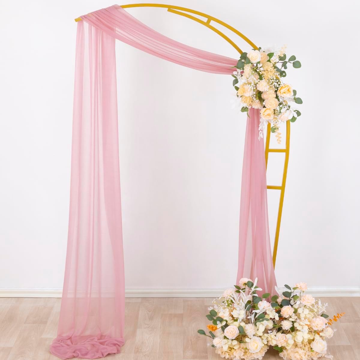 Wedding Arch Draping Fabric 29" x 20Ft 4 Panels Dusty Rose Sheer Outdoor Curtain Drapes Extra Long for Bridal Baby Shower Ceremony Birthday Party Decor