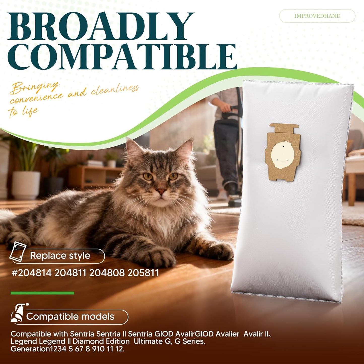 12 Pack Vacuum Bags [Model 204814] Compatible with Kirby Sentria/Avalir/Ultimate G Series | Replaces F-Style & Twist-Style 204811 205811 204808 | Replacement Parts by