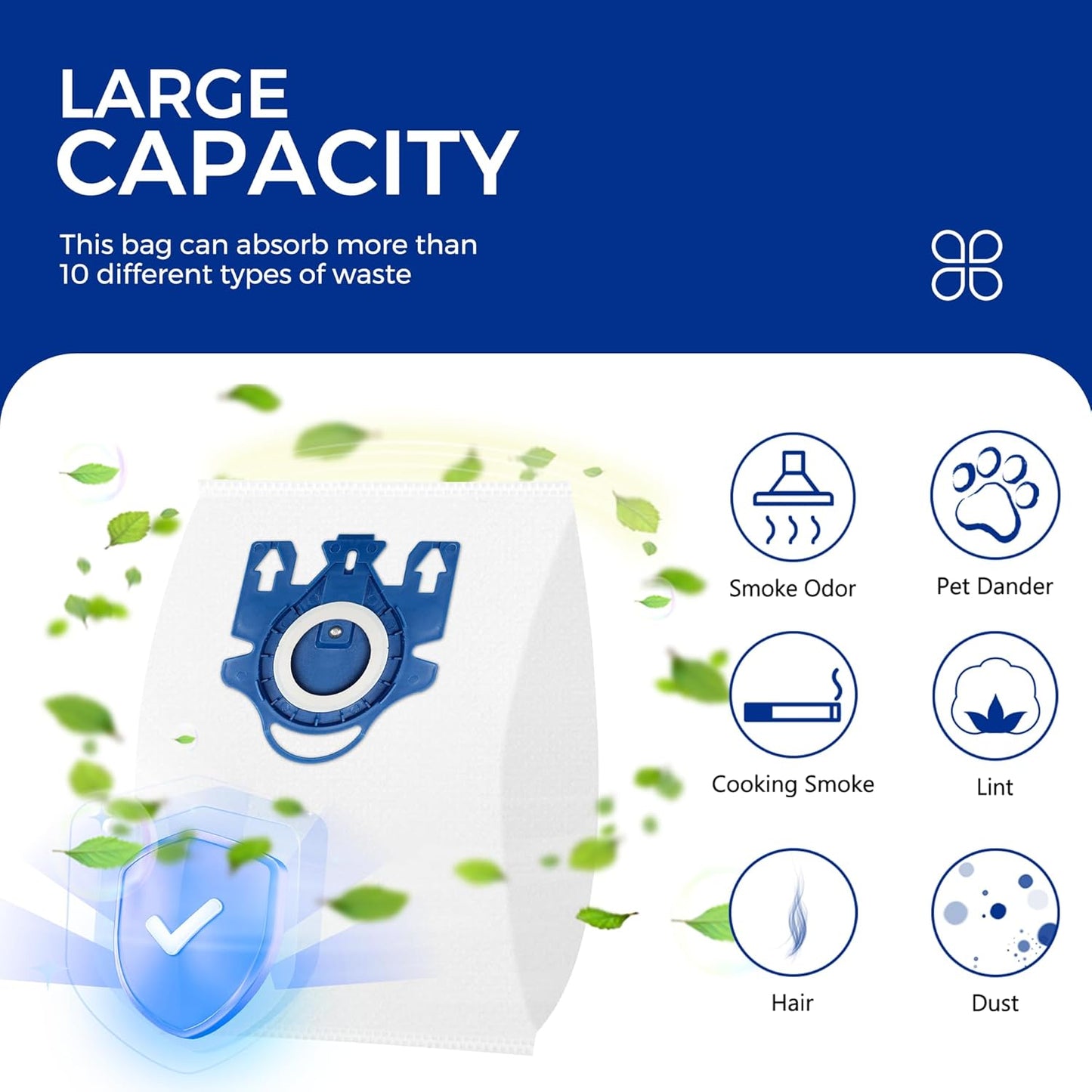Vacuum Cleaner Bags Fit for Miele Classic C1 Complete C1 C2 C3 S227 S240 S270 S400 S2 S5 S8 Series, Include 9 Packs 3D Efficiency Airclean Bags with 3 Motor Protection Filters and 3 AirClean Filters
