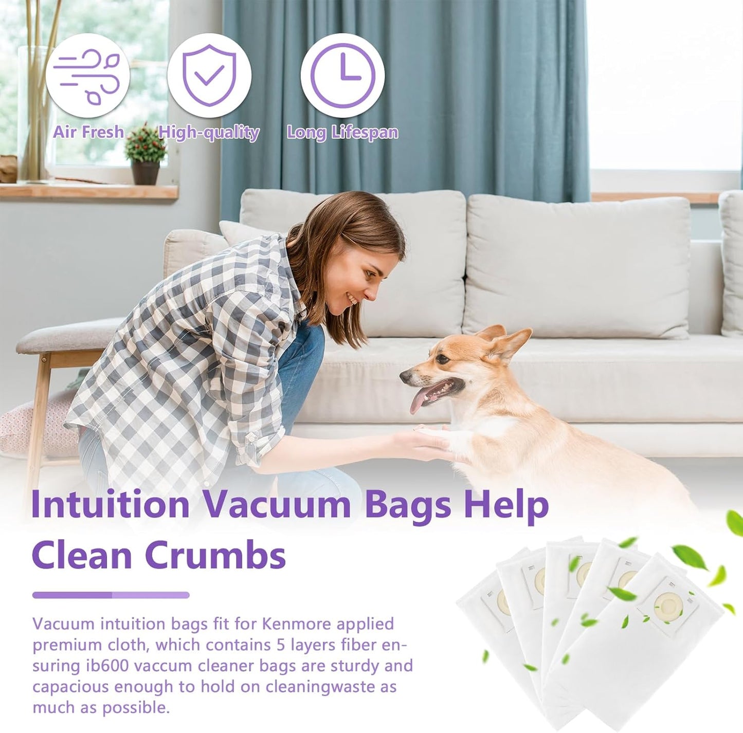 Bags Fit for Ken-more Vacuum Bags IB600 Compatible with Ken-more Intuition Bagged BU4018, BU4020, BU4020, BU4021, BU4022, BU4022U Upright Vacuum Cleaner